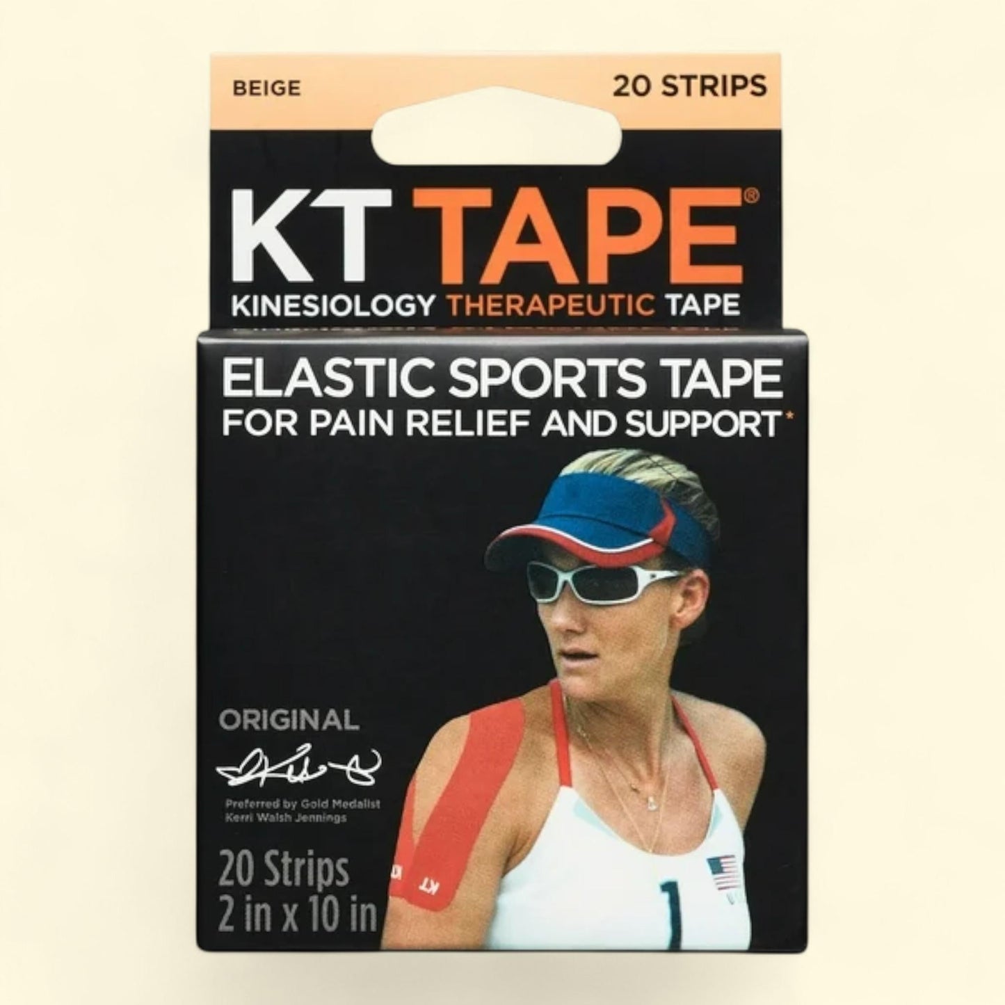 KT Tape Original Cotton Kinesiology Tape, Beige, 20 Precut Strips