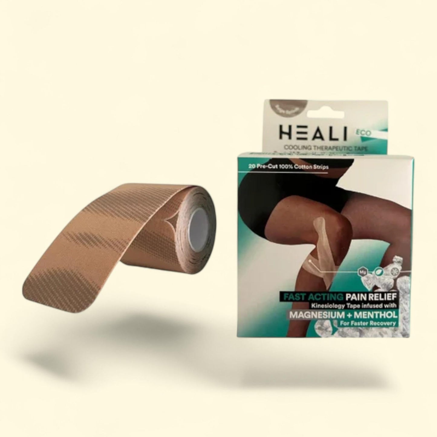 Heali ECO Kinesiology Tape, 20 Precut Strips, Cotton, Beige