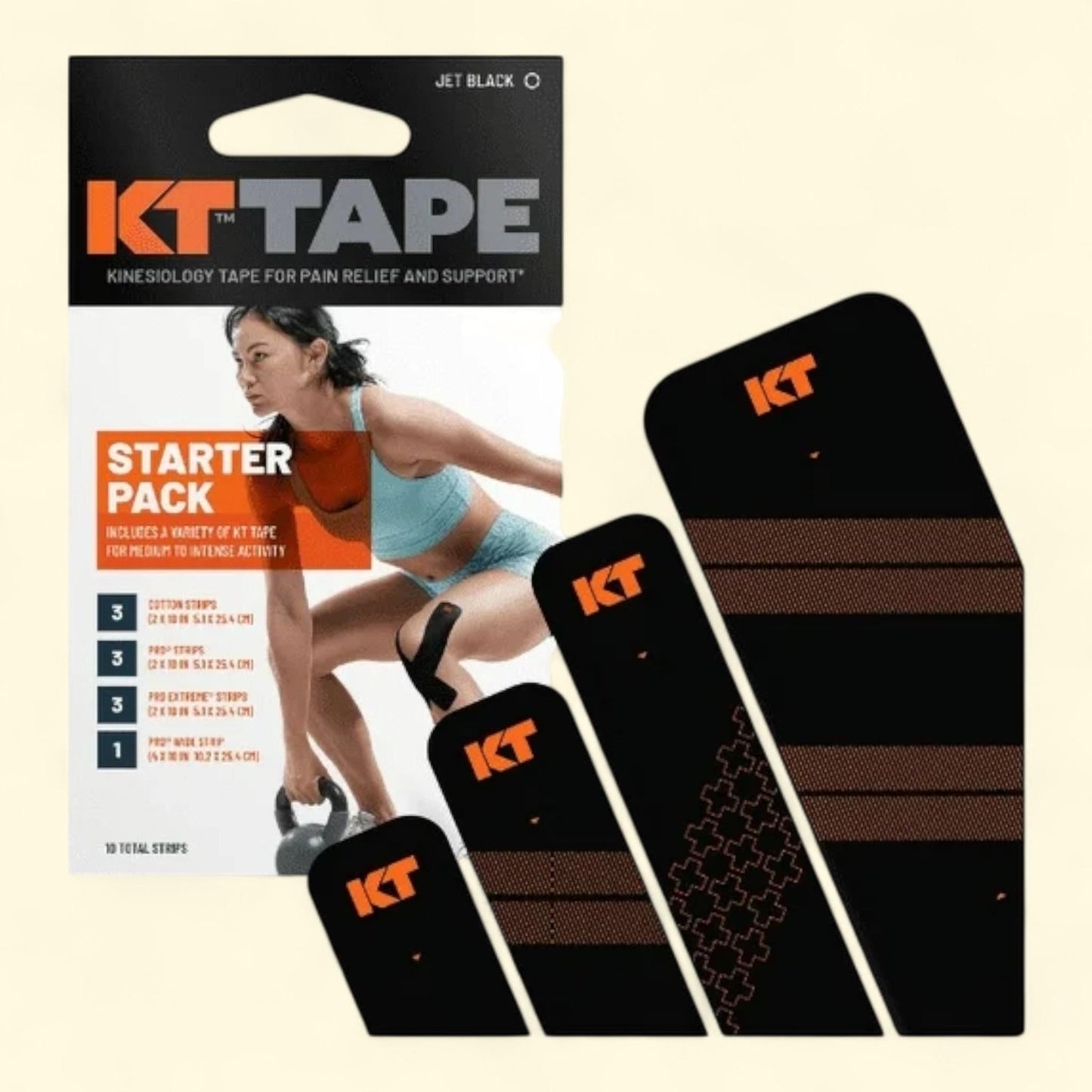 KT Tape Starter Pack, Variety of Kinesiology Tape, Black, 10 Count