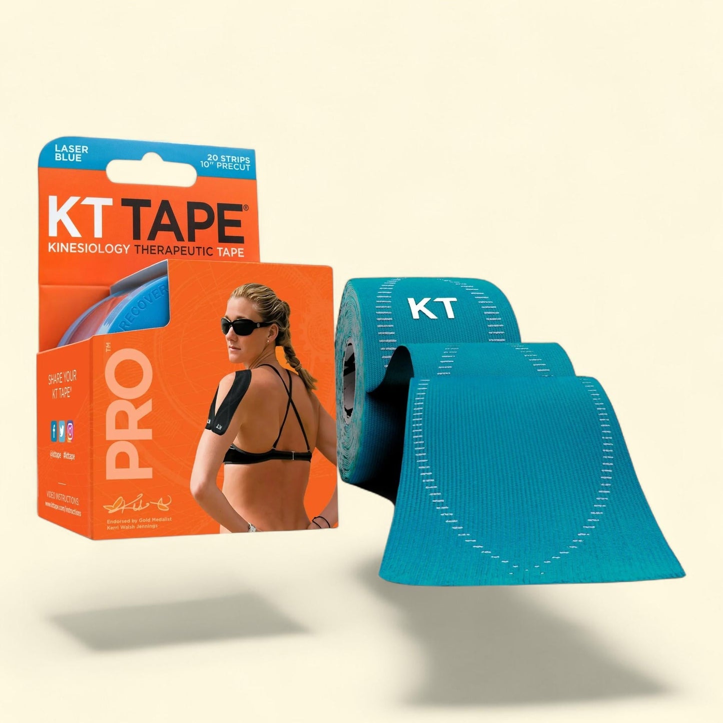 KT Tape Blue Pro Synthetic Kinesiology Tape, 20 Precut Strips — authentic US product shipped worldwide by Treatspree