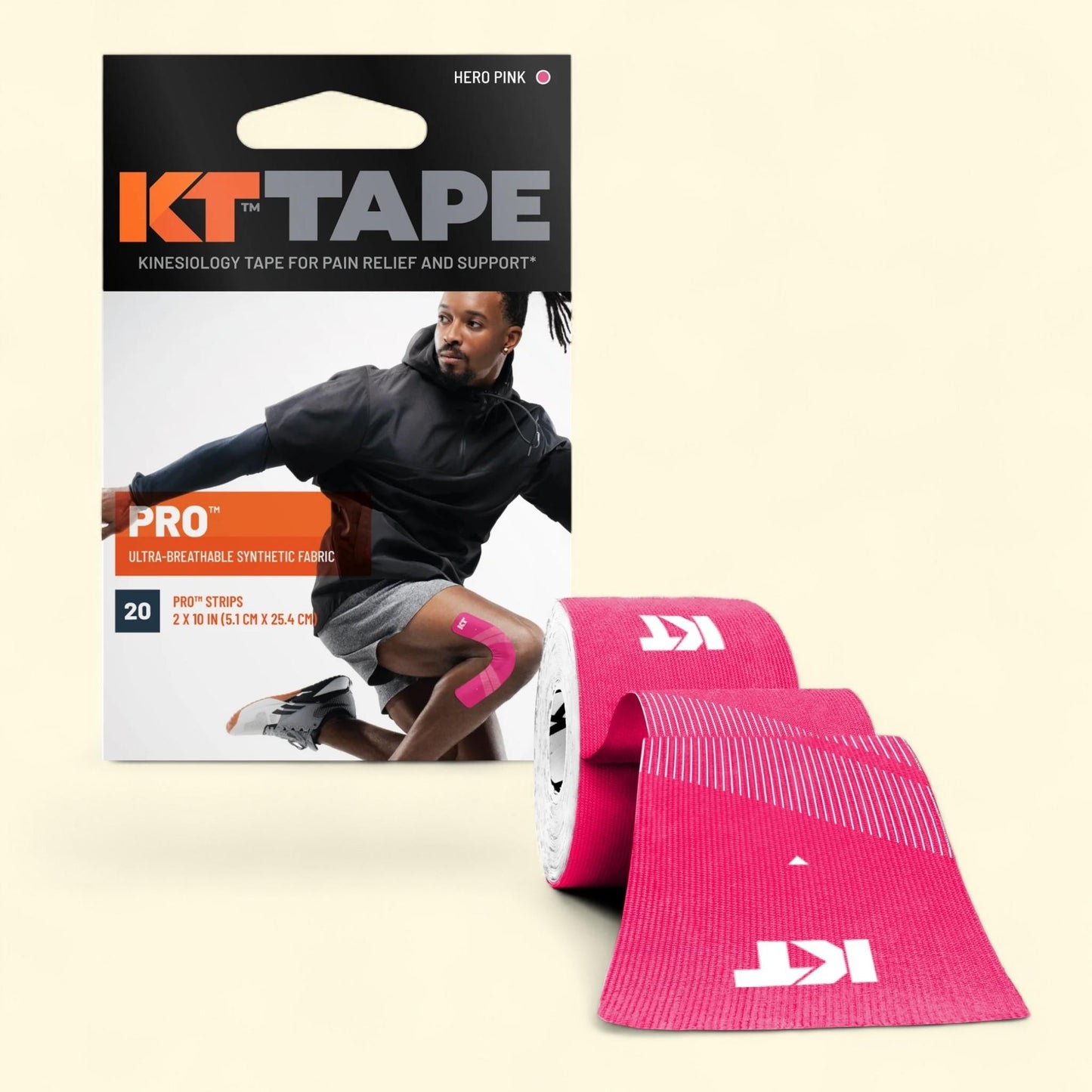KT Tape Pink Pro Synthetic Kinesiology Tape, 20 Precut Strips — authentic US product shipped worldwide by Treatspree