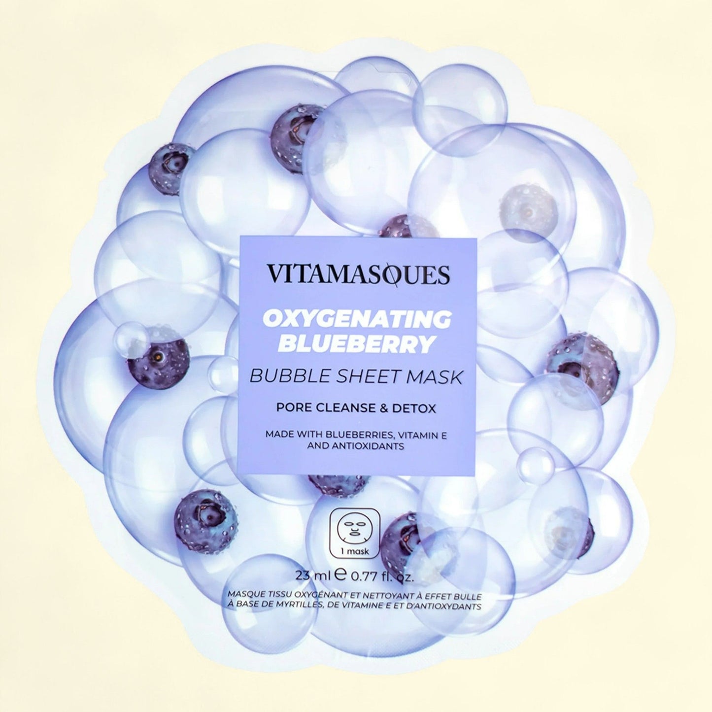 Vitamasques Blueberry Oxygenating Bubble Face Mask, One Sheet Mask, 23ml