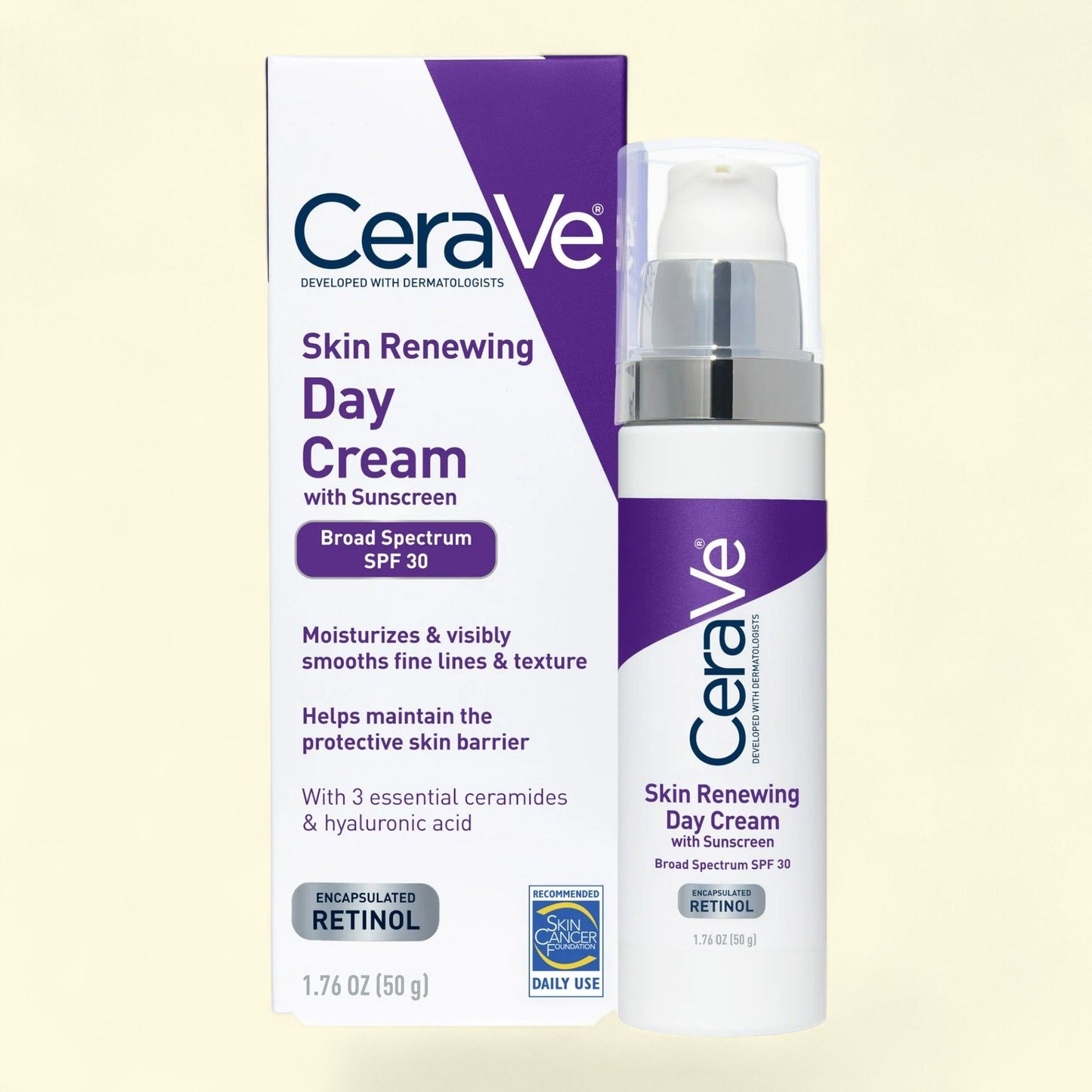 CeraVe Skin Renewing Day Cream with Sunscreen SPF 30, 1.76 fl oz