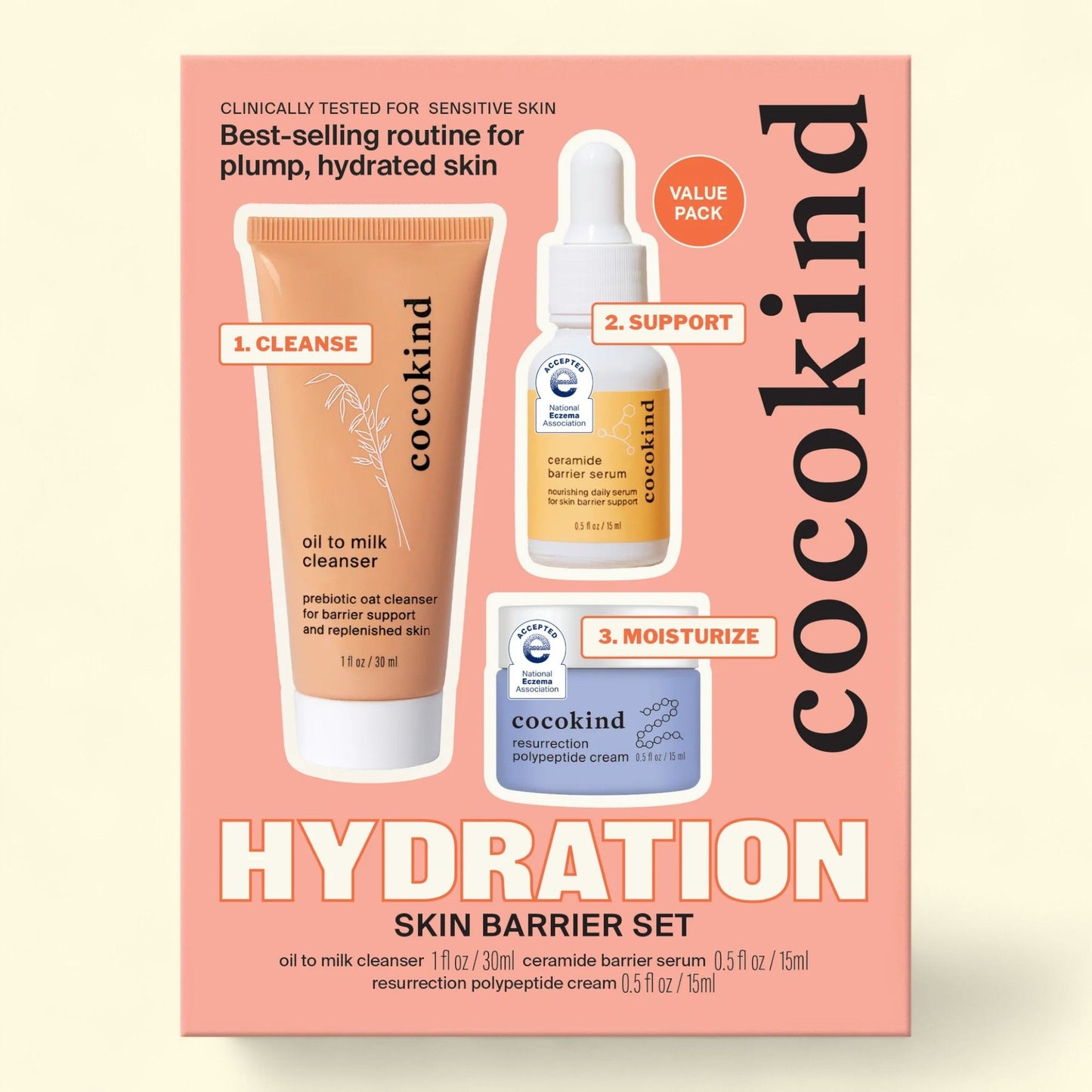 Cocokind 3-Step Hydration Skin Barrier Set, All Skin Types, 3-piece set