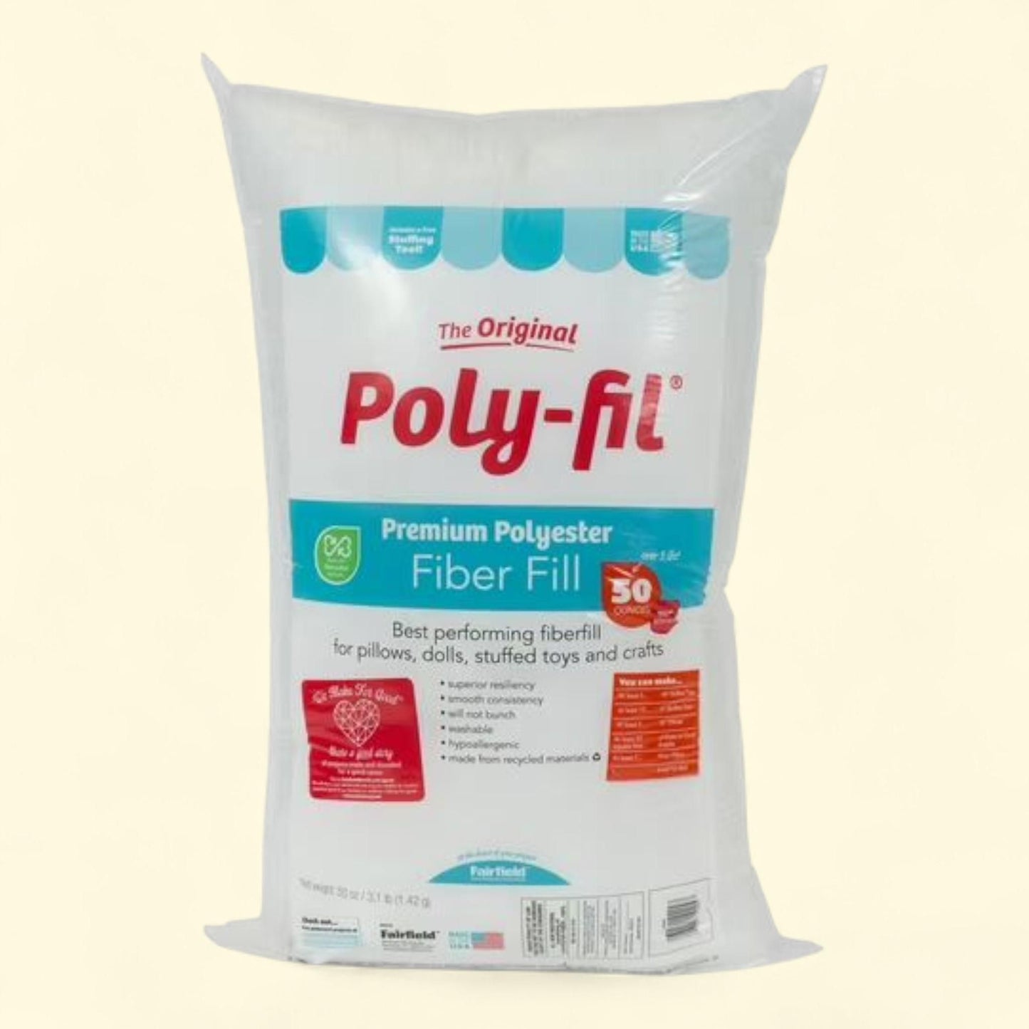 Fairfield Poly-Fil Premium Polyester Fiber Fill, 50 oz.