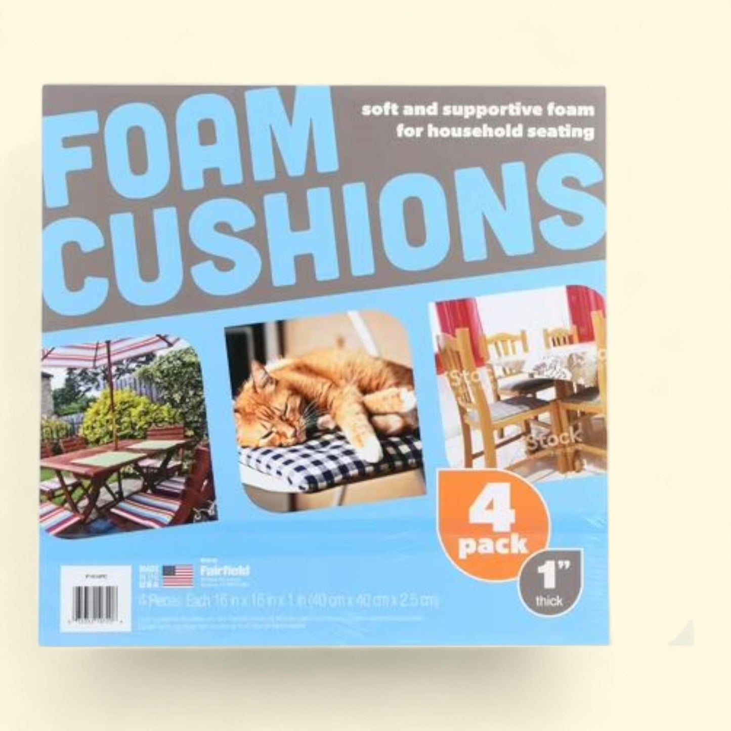 Fairfield Foam Pad, 16" x 16" x 1" Thick, Pack of 4