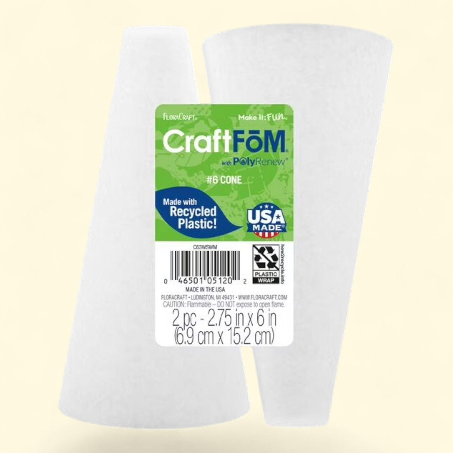 FloraCraft CraftF?M Foam Cone 2.75" x 6" White