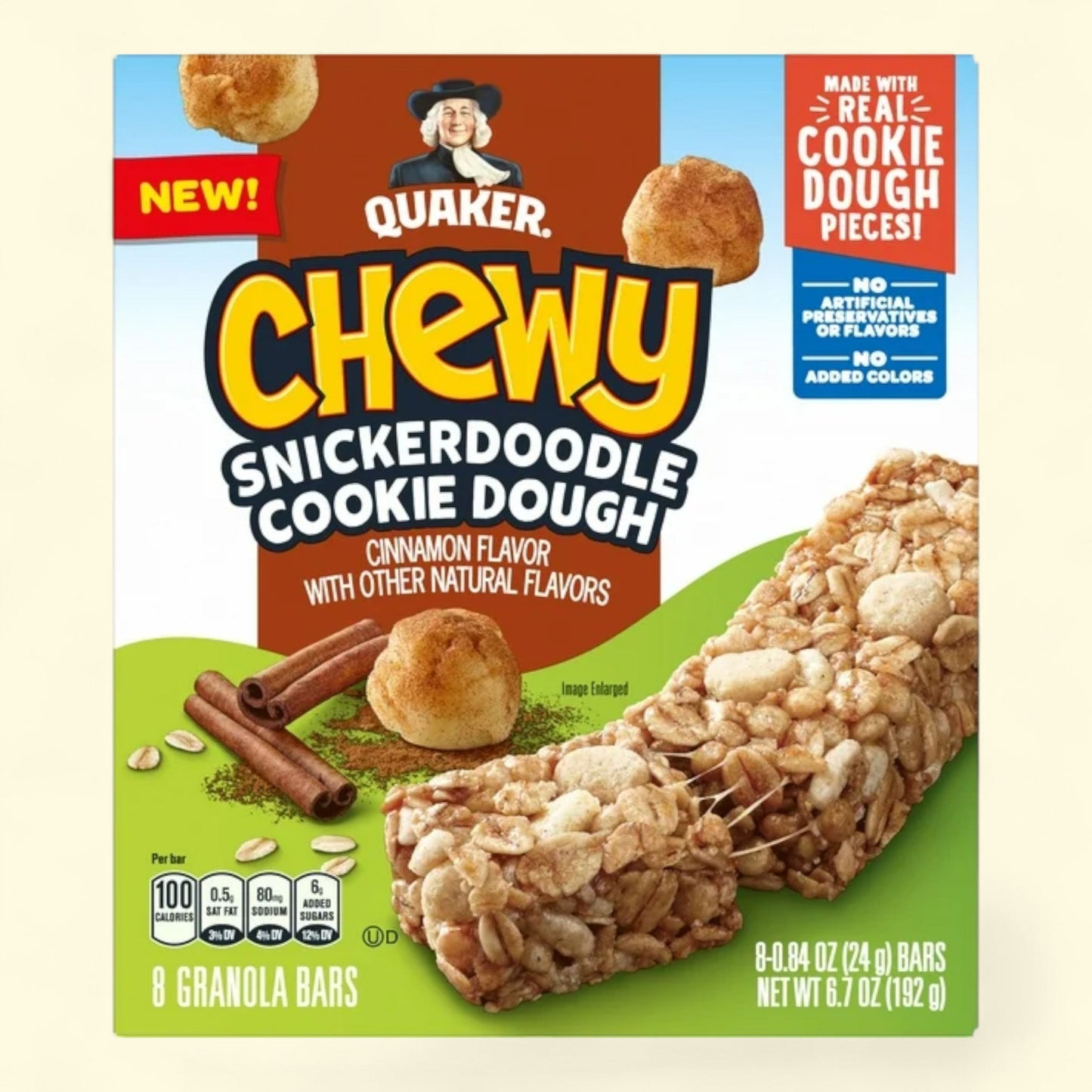 Quaker Chewy Granola Bars, Snickerdoodle, 0.84 oz, 8 Count