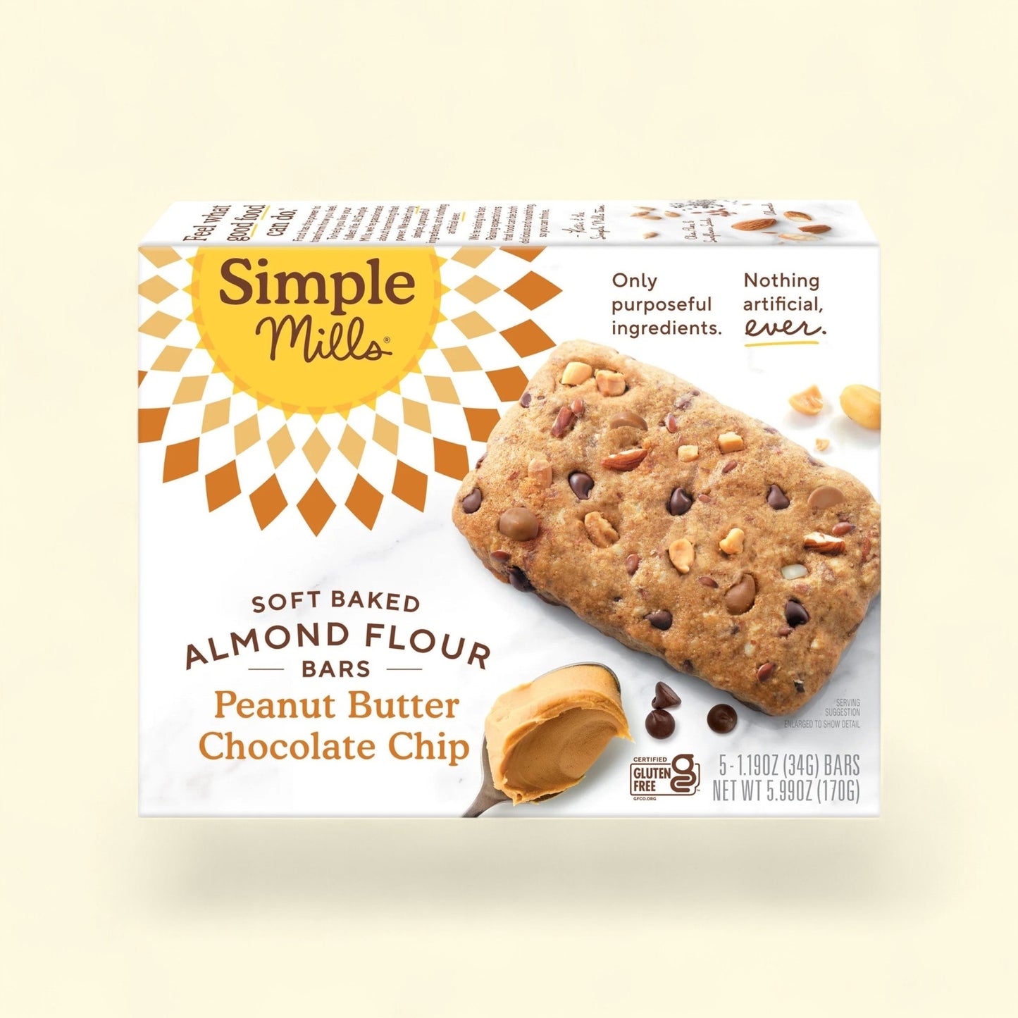 Simple Mills Almond Flour Bars, Peanut Butter Chocolate Chip, 5 Count — authentic US product shipped worldwide by Treatspree