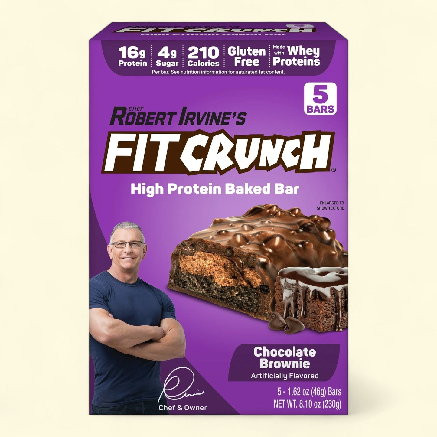 FITCRUNCH Chocolate Brownie Protein Bar, 5ct, 16G