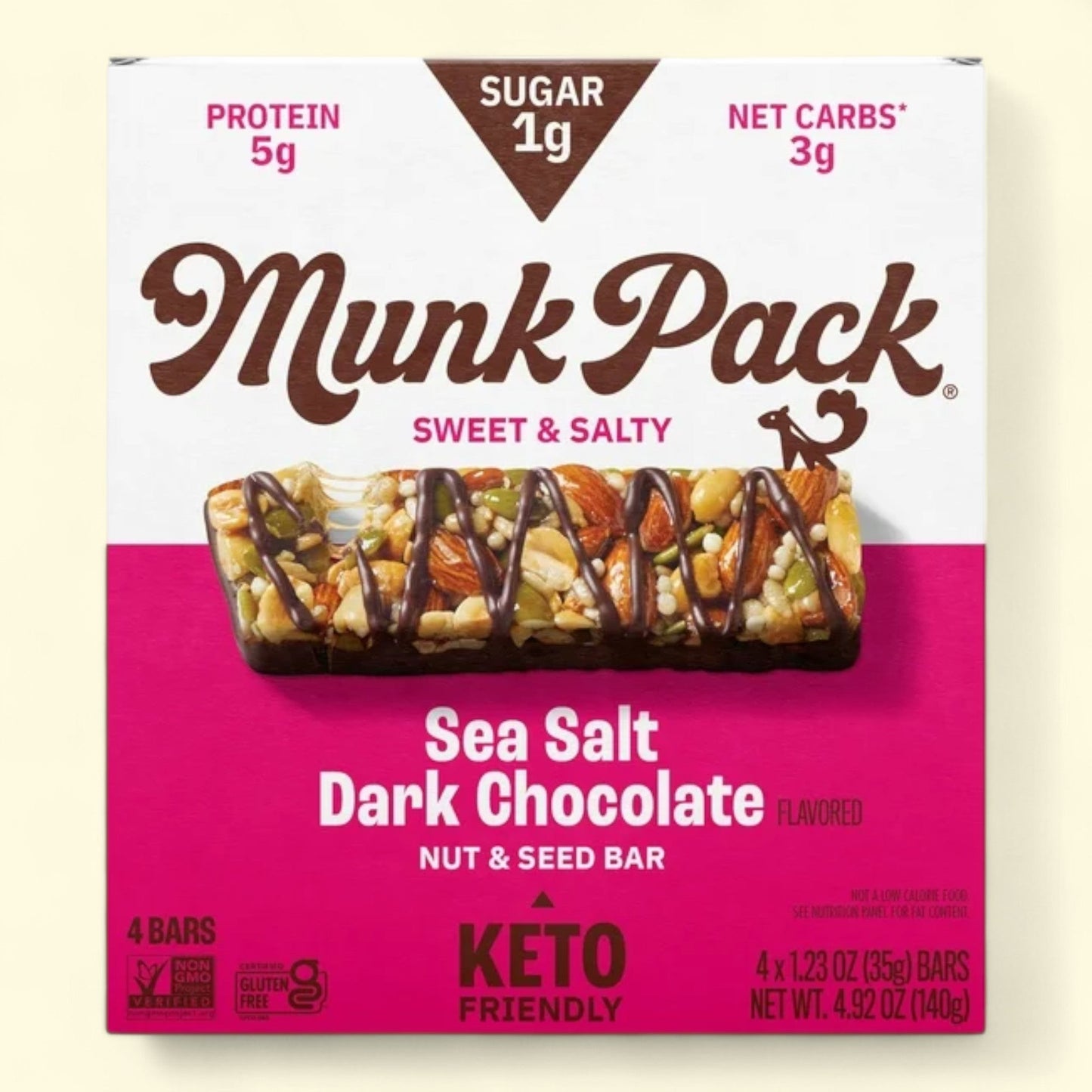 MUNK PACK Nut & Seed Bars, Sea Salt Dark Chocolate - 4 Count, 1.23oz