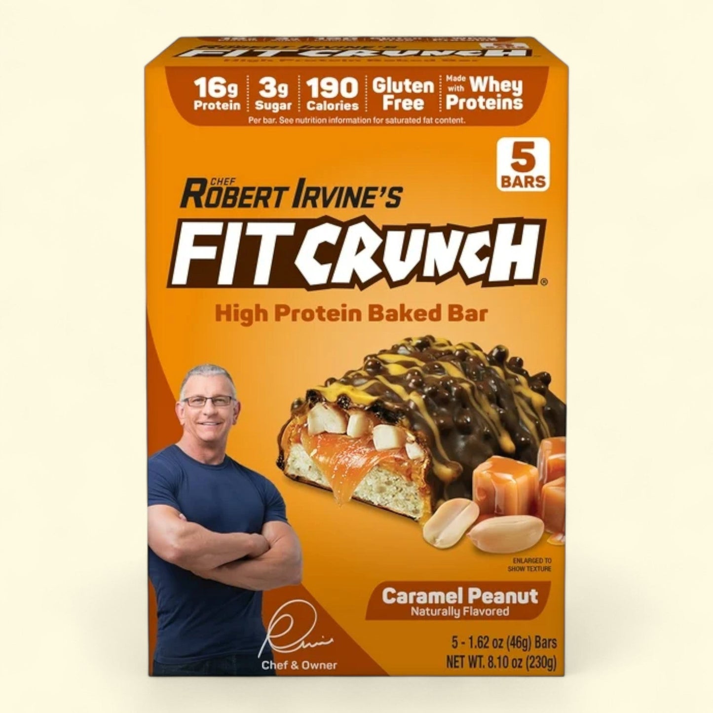 FITCRUNCH Caramel Peanut Protein Baked Bar, 5ct