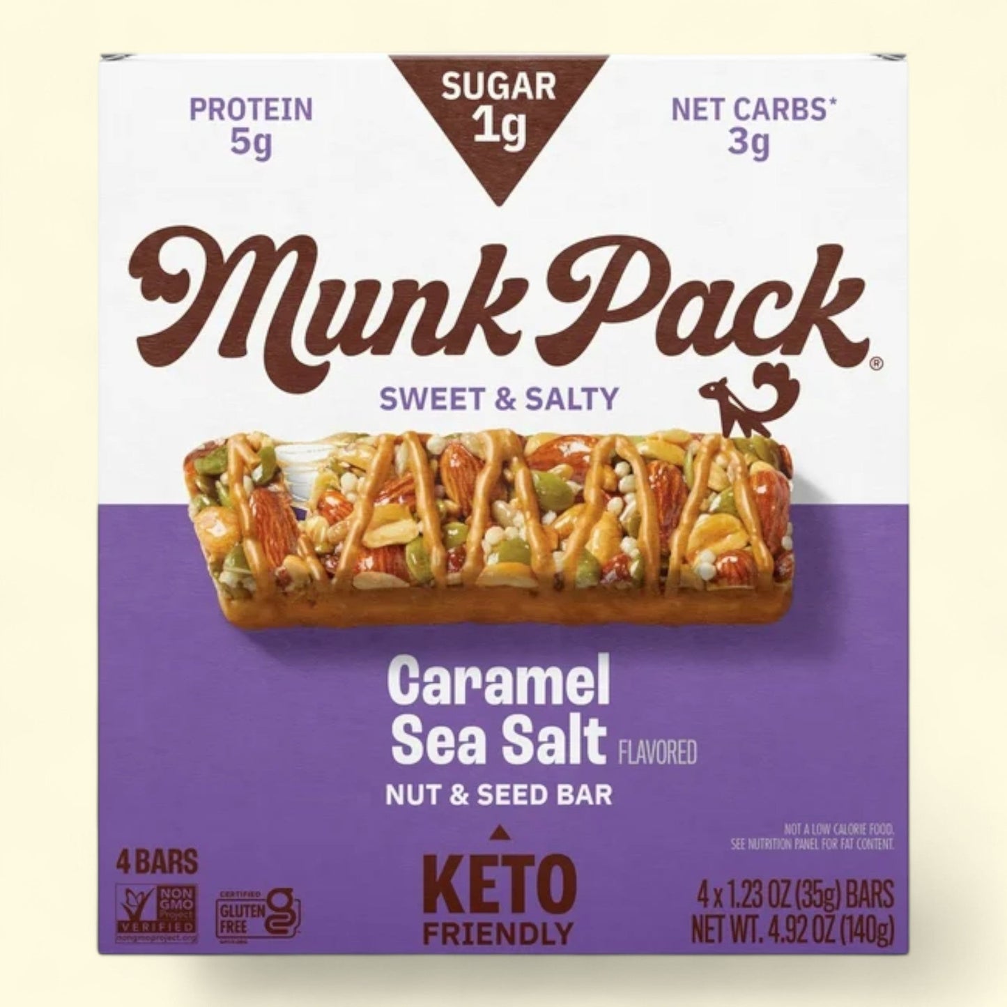 MUNK PACK Nut & Seed Bars, Caramel Sea Salt - 4 Count, 1.23oz