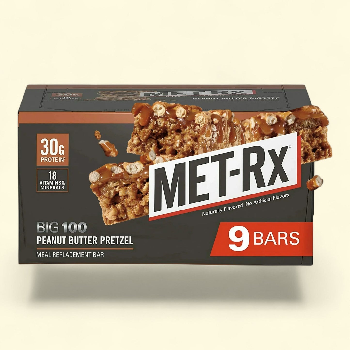 MET-Rx Big 100 Protein Bar, Peanut Butter Pretzel, 9 Ct