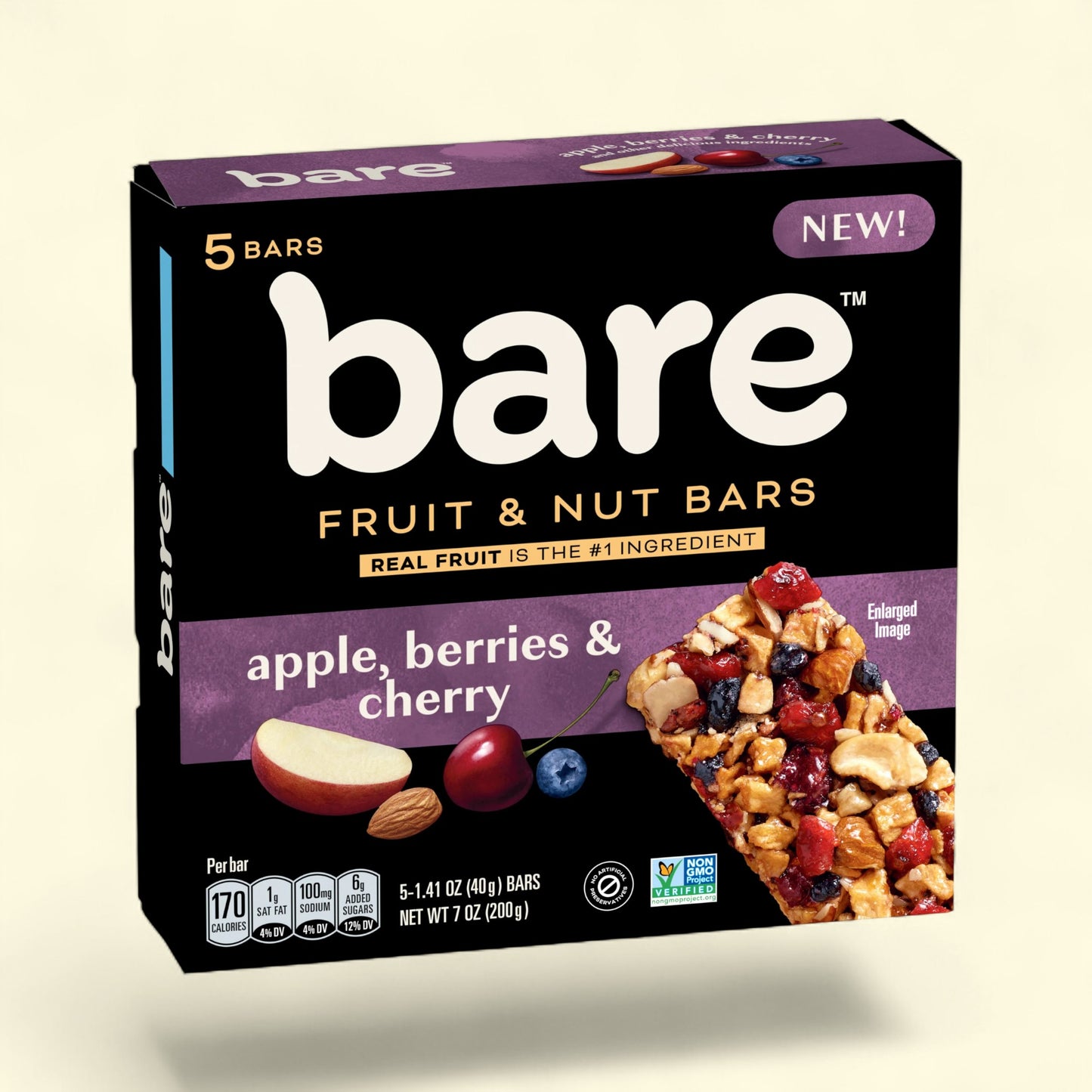 Bare Fruit & Nut Bars, Apple, Berries & Cherry, 1.41 oz, 5 Count
