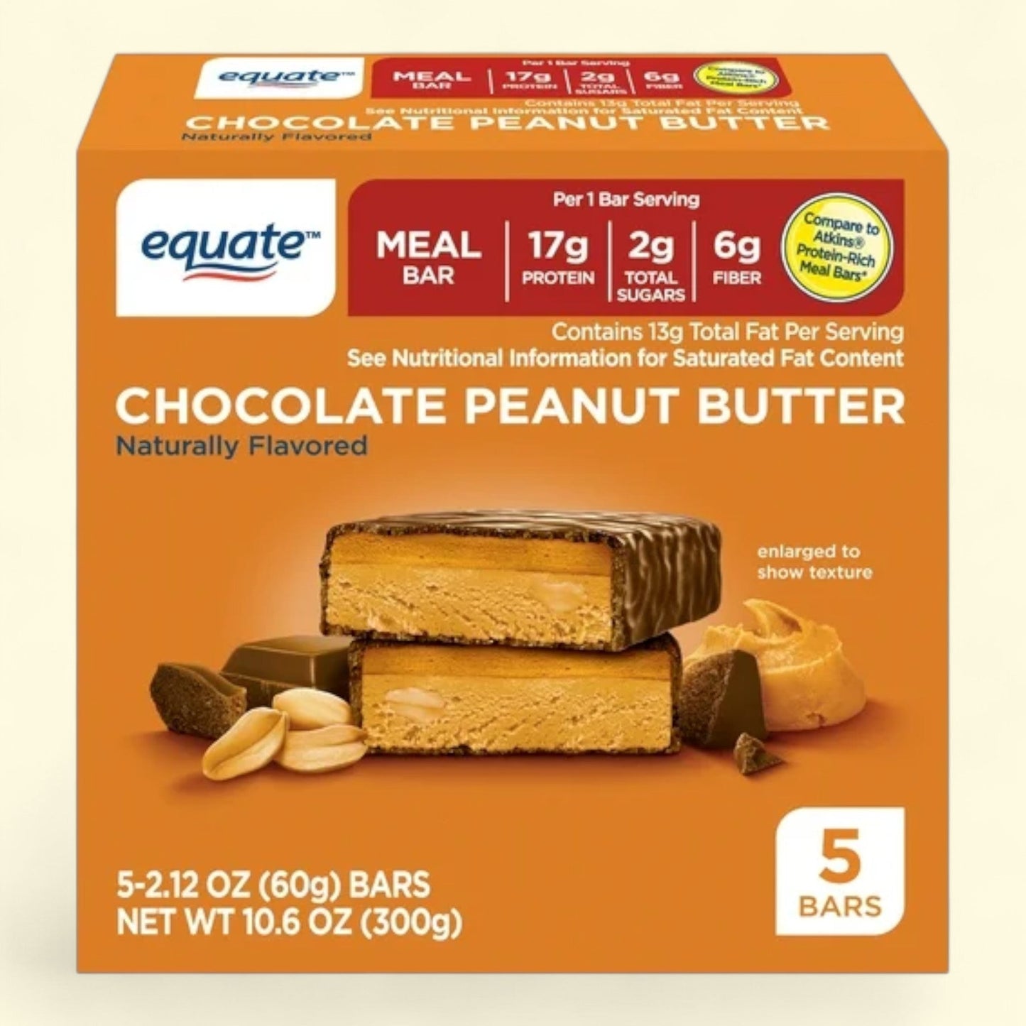 Equate Meal Bar, Chocolate Peanut Butter, 5 Ct
