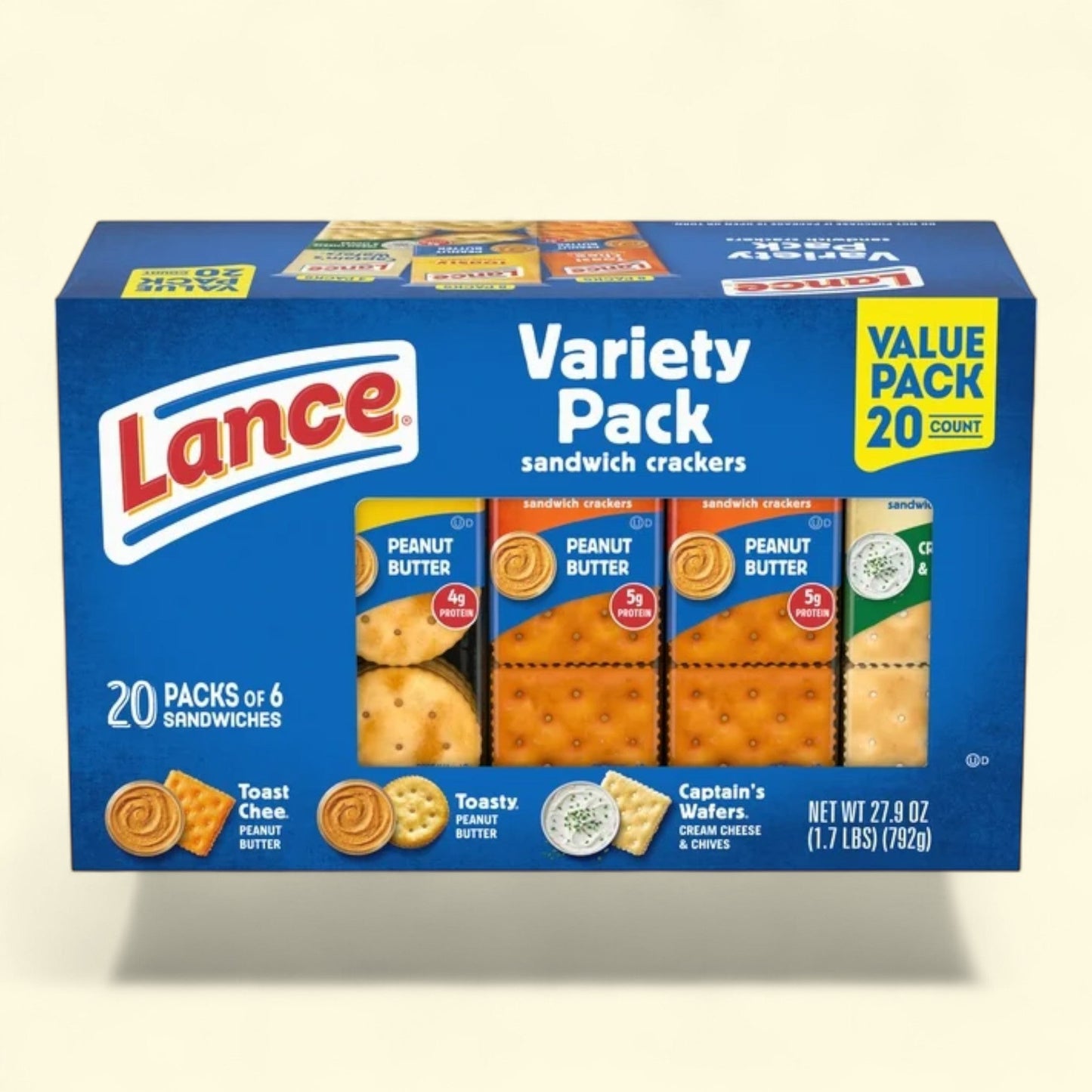 Crackers sandwichs Lance, assortiment, 20 paquets emballés individuellement, 6 sandwichs par paquet