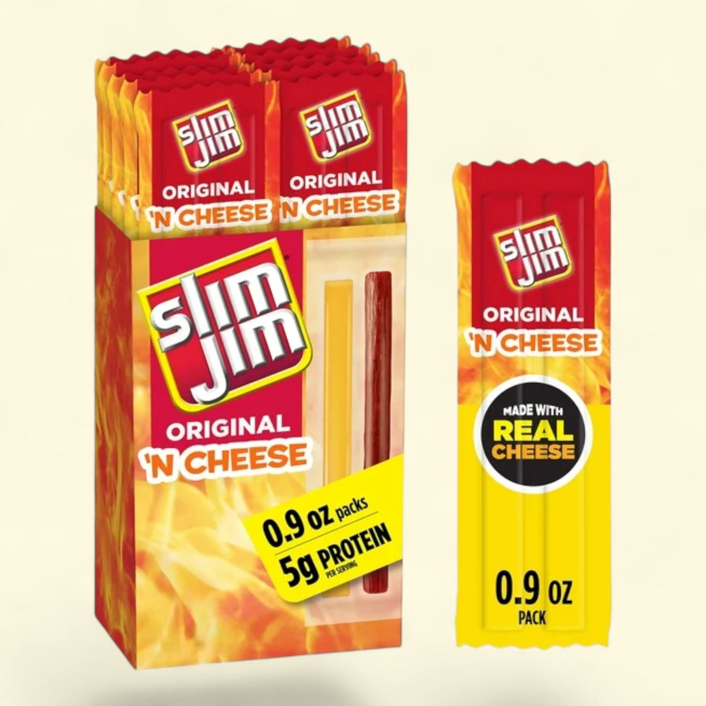 Bâtonnets de viande fumée Slim Jim au bœuf et au fromage, 25 g (paquet de 10)