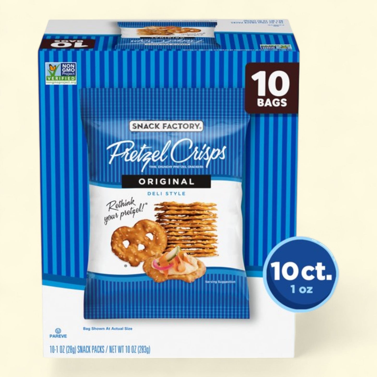 Snack Factory Pretzel Crisps, Original, 1 oz, 10 Ct