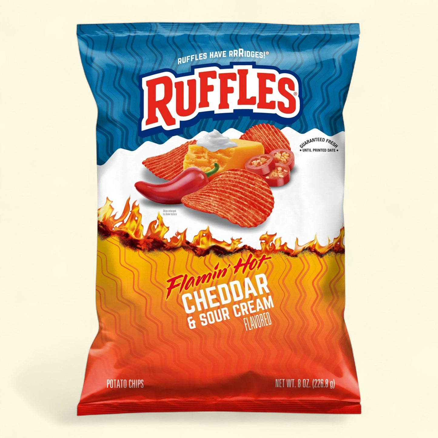 Ruffles Flamin' Hot Cheddar and Sour Cream Potato Chips, 8 Ounce