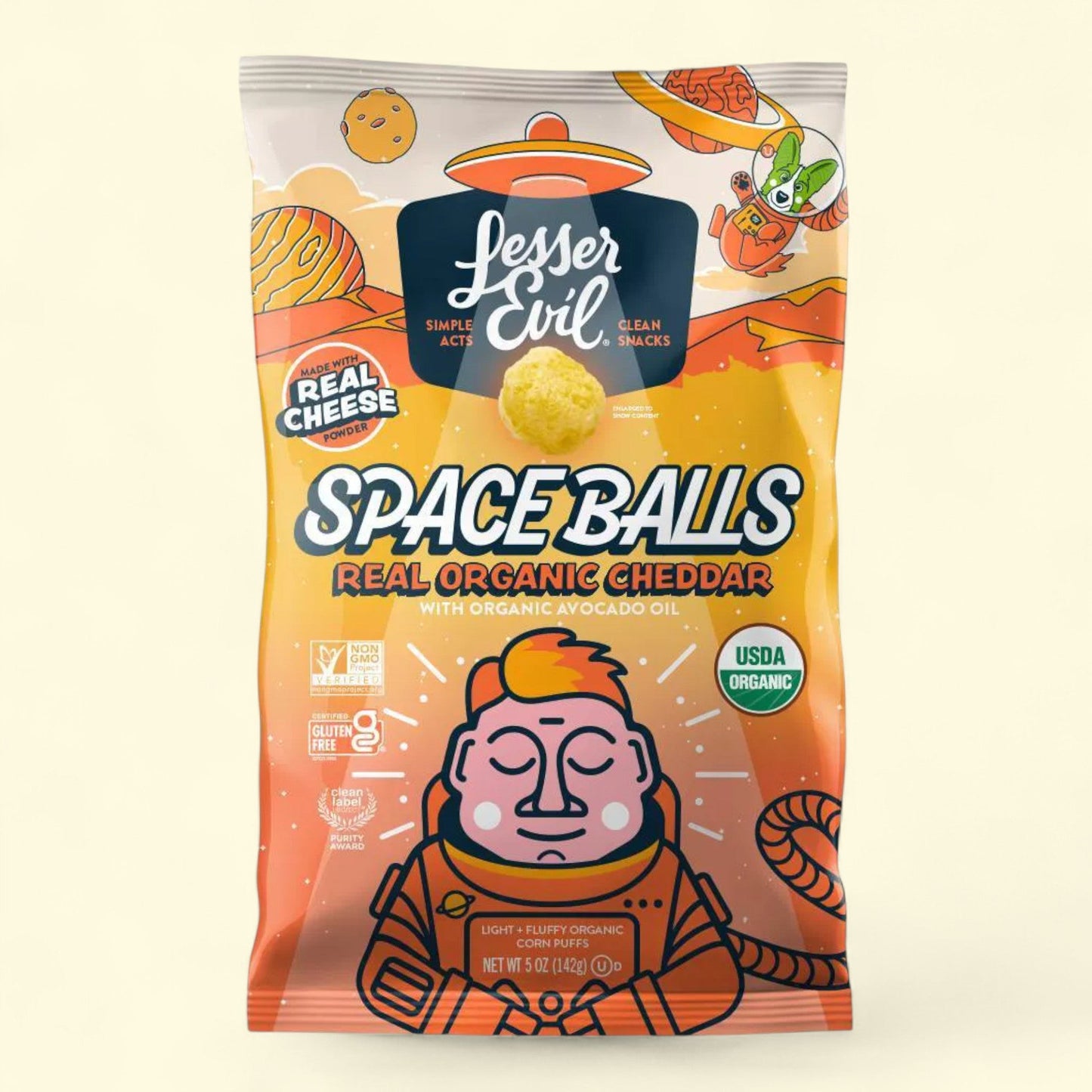 LesserEvil Real Organic Cheddar Spaceballs, 5oz