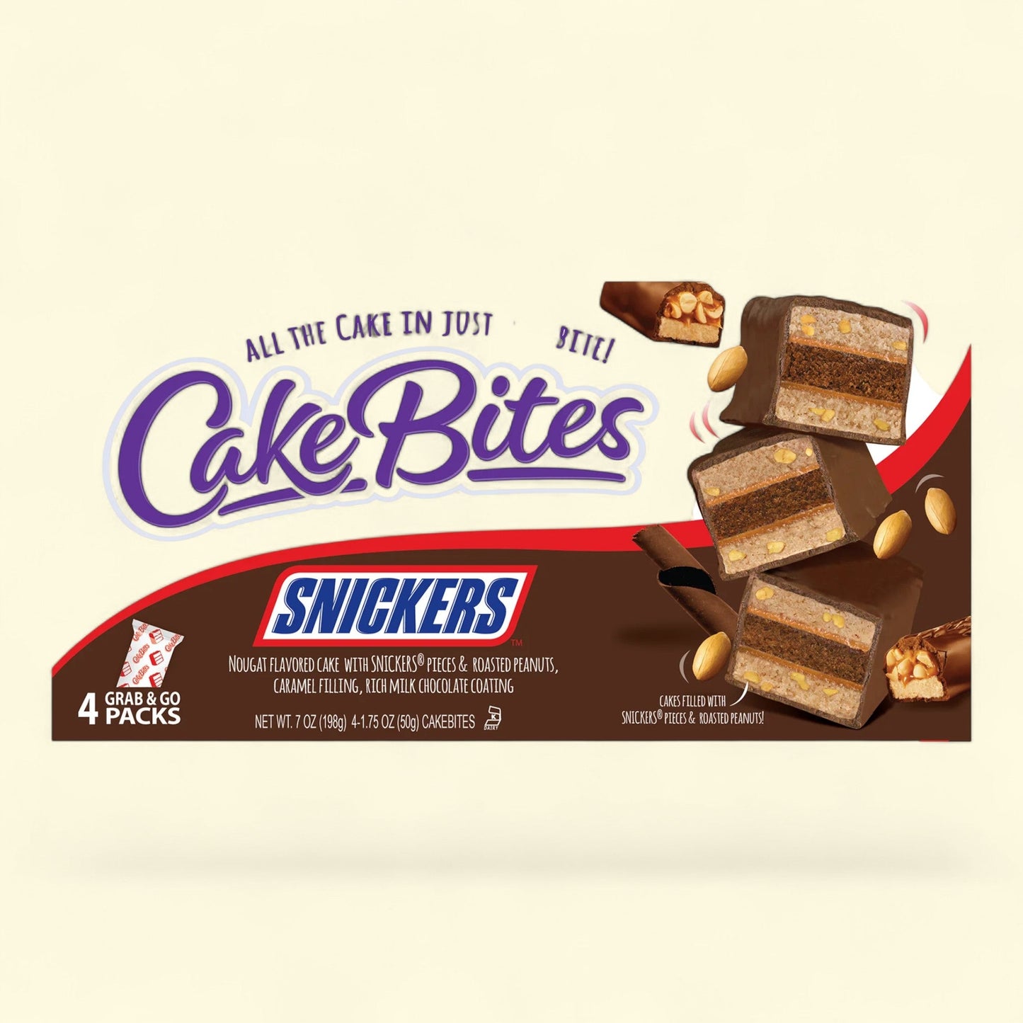 CakeBites Snickers, Grab & Go Family Size Mini Cakes, 7oz