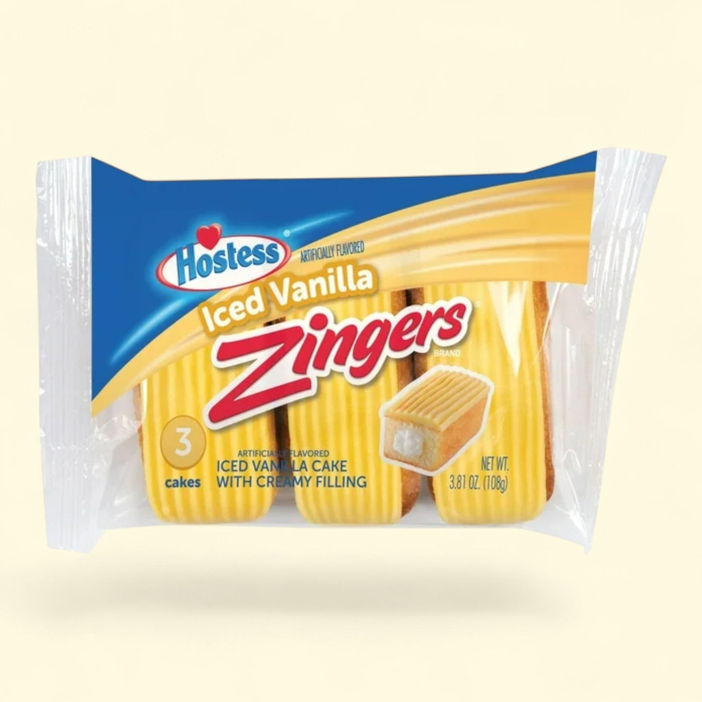 HOSTESS Iced Vanilla ZINGERS, 3 Count, 3.81 oz — authentic US product shipped worldwide by Treatspree
