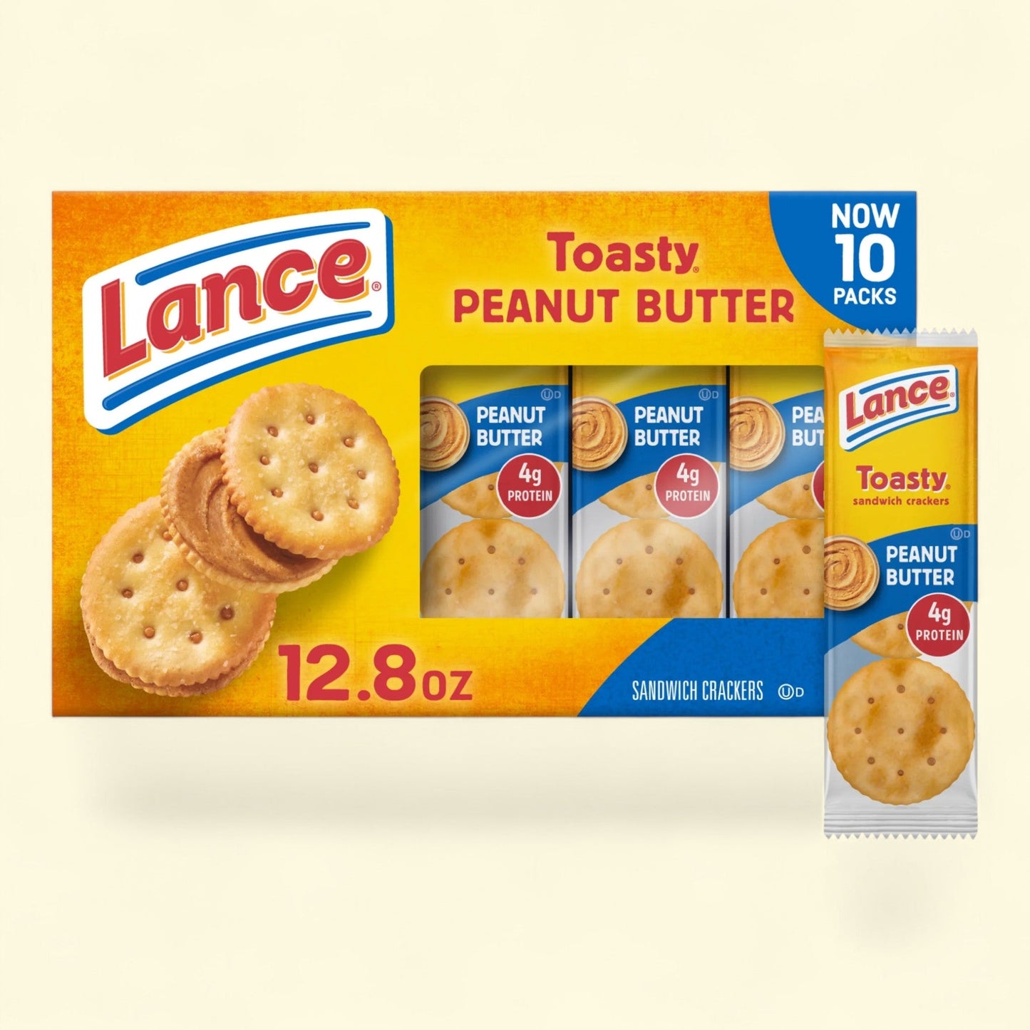 Lance Sandwich Crackers, Toasty Peanut Butter, 10 Individually Wrapped Packs, 6 Sandwiches Each