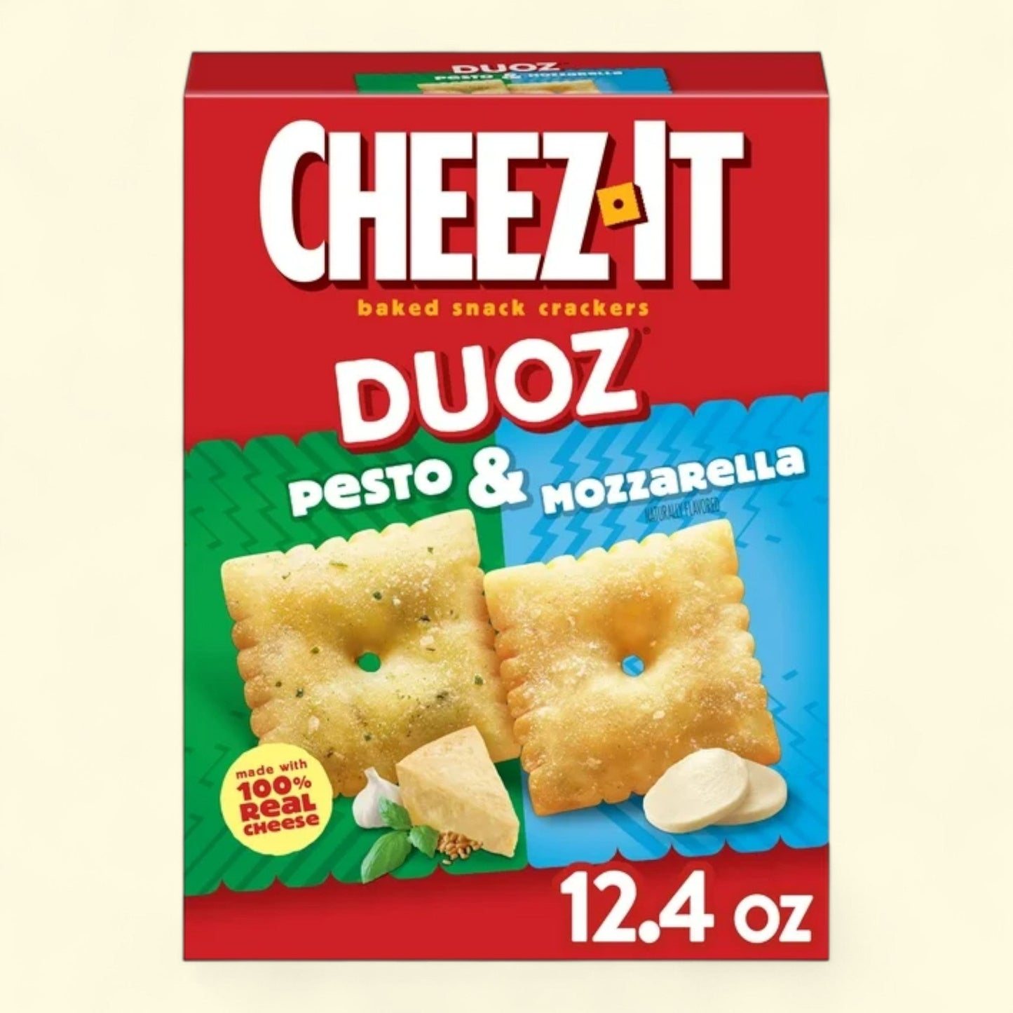Cheez-It DUOZ Pesto and Mozzarella Baked Snack Crackers, 12.4 oz