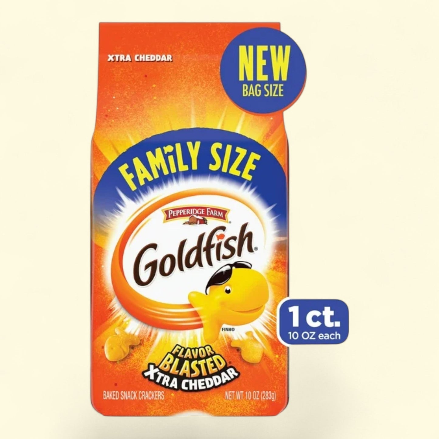 Goldfish Crackers, Flavor Blasted Xtra Cheddar Crackers, Family Size, 10 oz Bag