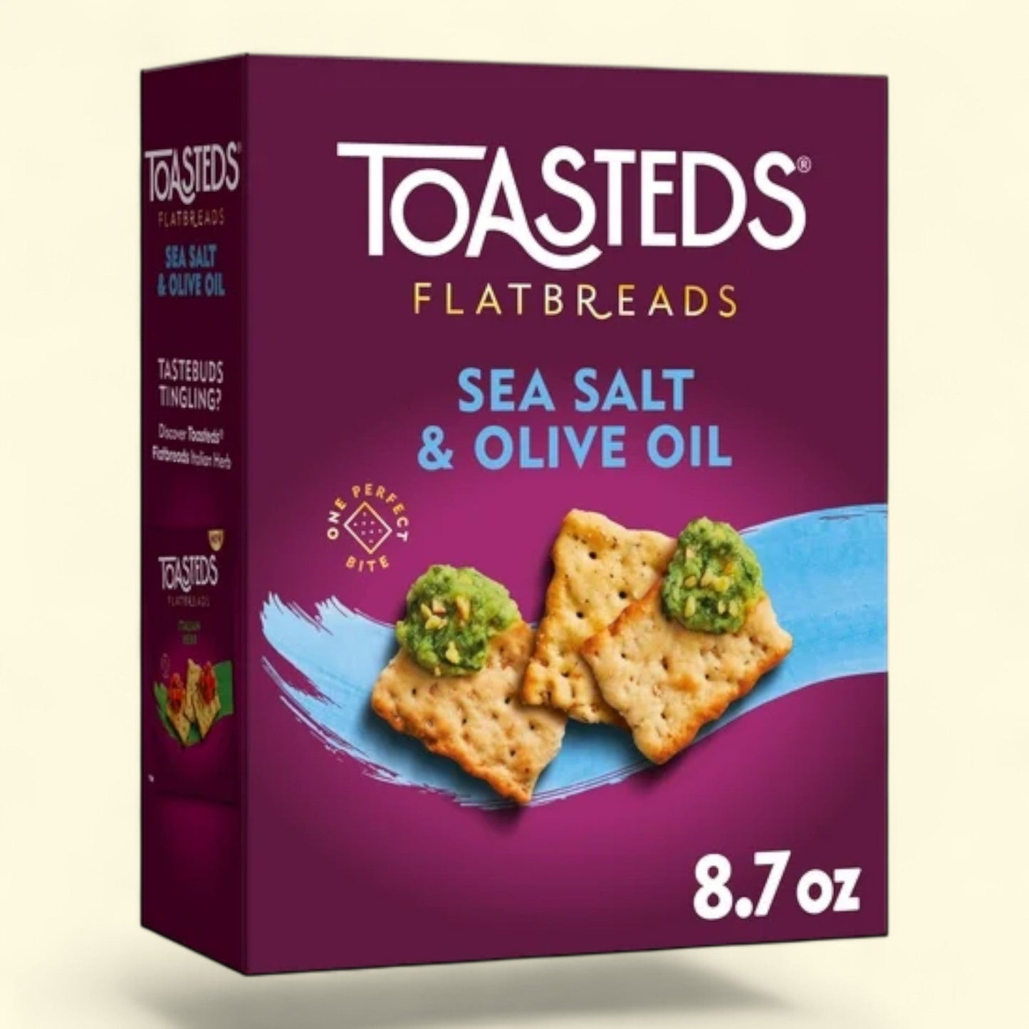 Toasteds Flatbreads Sea Salt and Olive Oil Crackers, 8.7 oz — authentic US product shipped worldwide by Treatspree