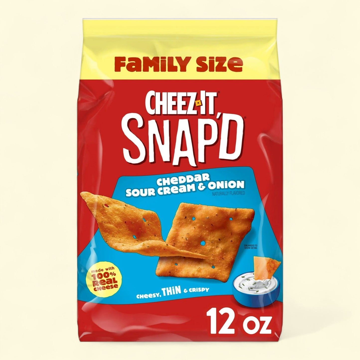 Cheez-It Snap'd Cheddar Sour Cream Onion Cheese Cracker Chips, Thin Crisps, 12 oz