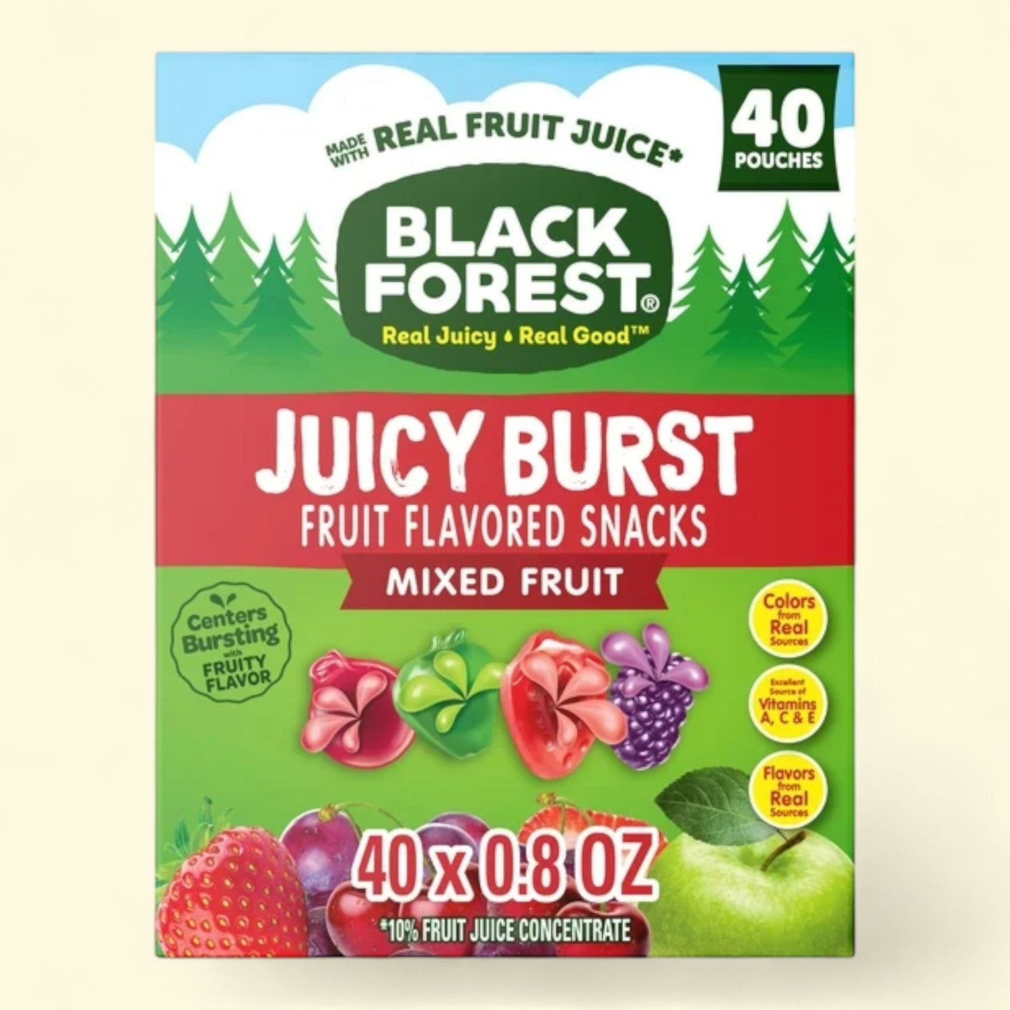 Black Forest Juicy Burst Fruit Flavored Snacks, Mixed Fruit, 0.8 oz, 40 Count