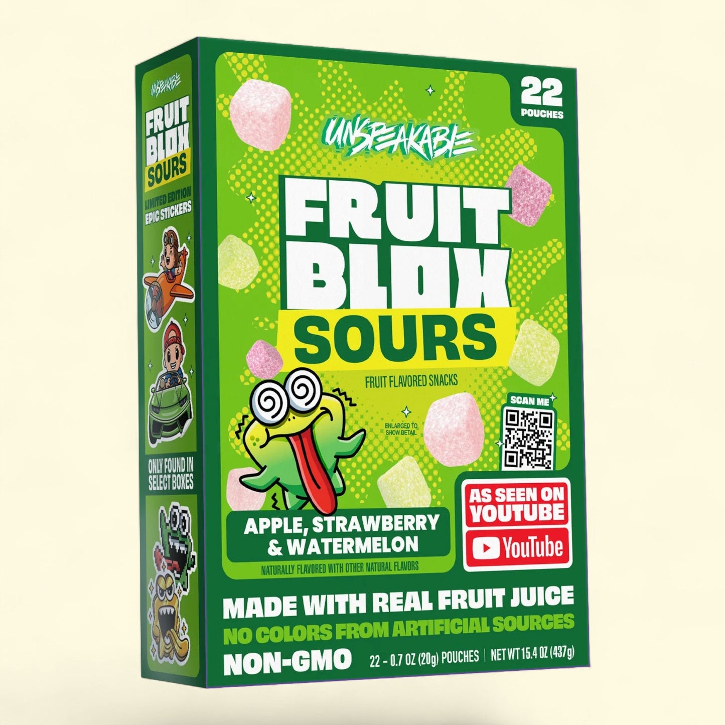 FruitBlox Sour Fruit Snacks, Apple Strawberry & Watermelon, 22 Count