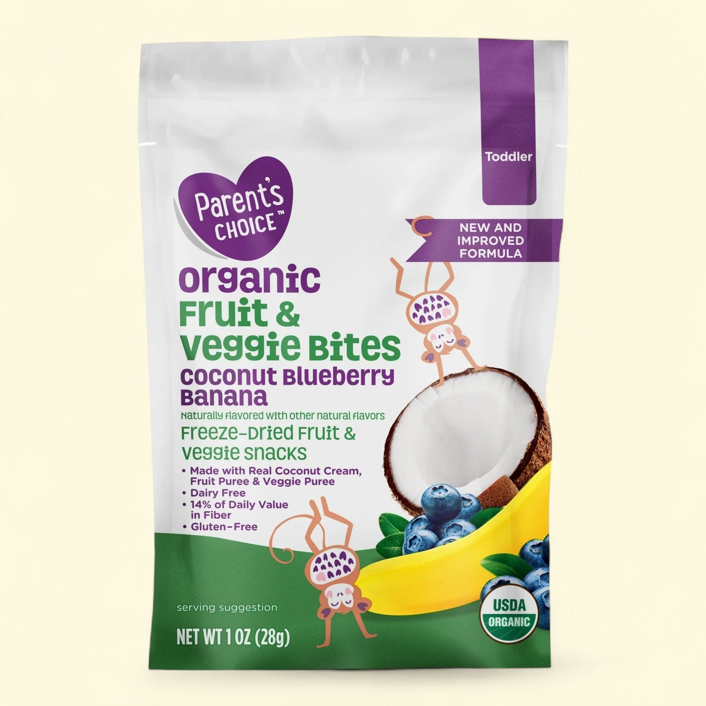 Parent's Choice Organic Stage 3 Toddler Snacks, Coconut, Blueberry, and Banana Fruit Bites, 1 oz
