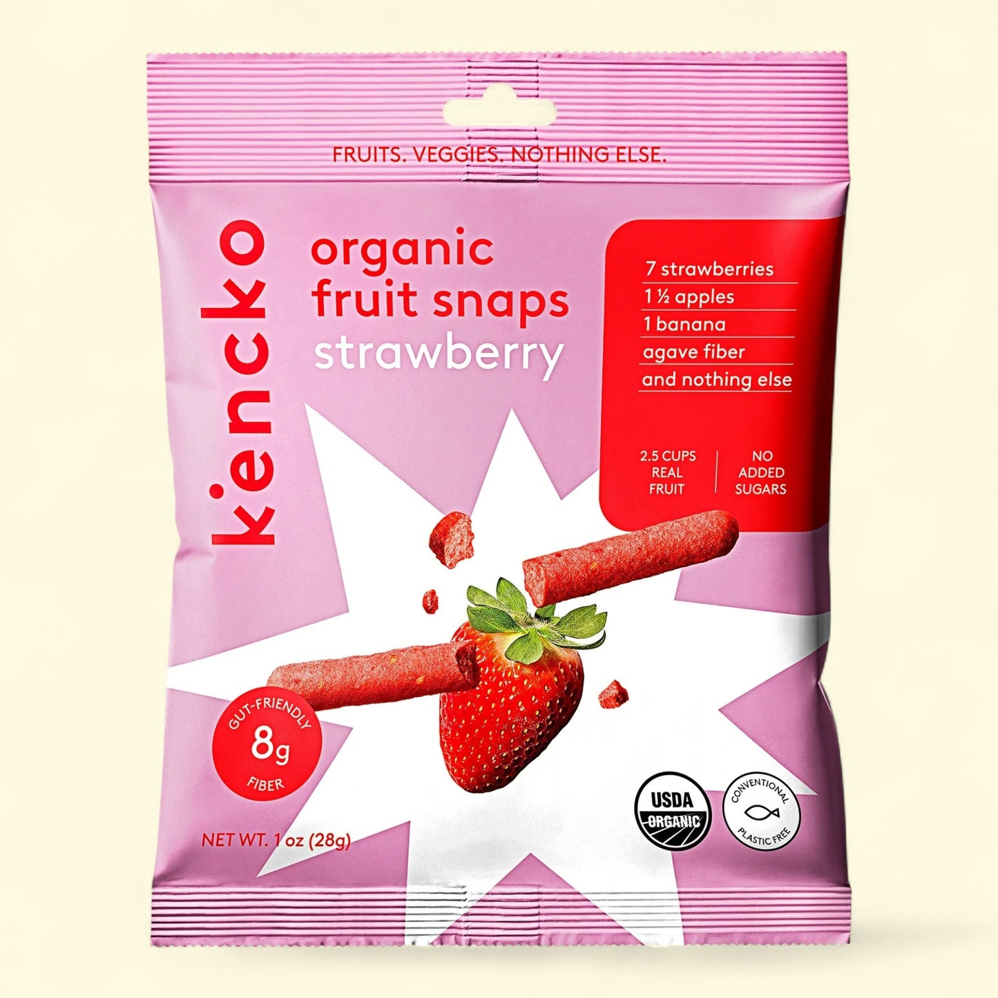Kencko Organic Fruit Snaps, Strawberry, 1 oz