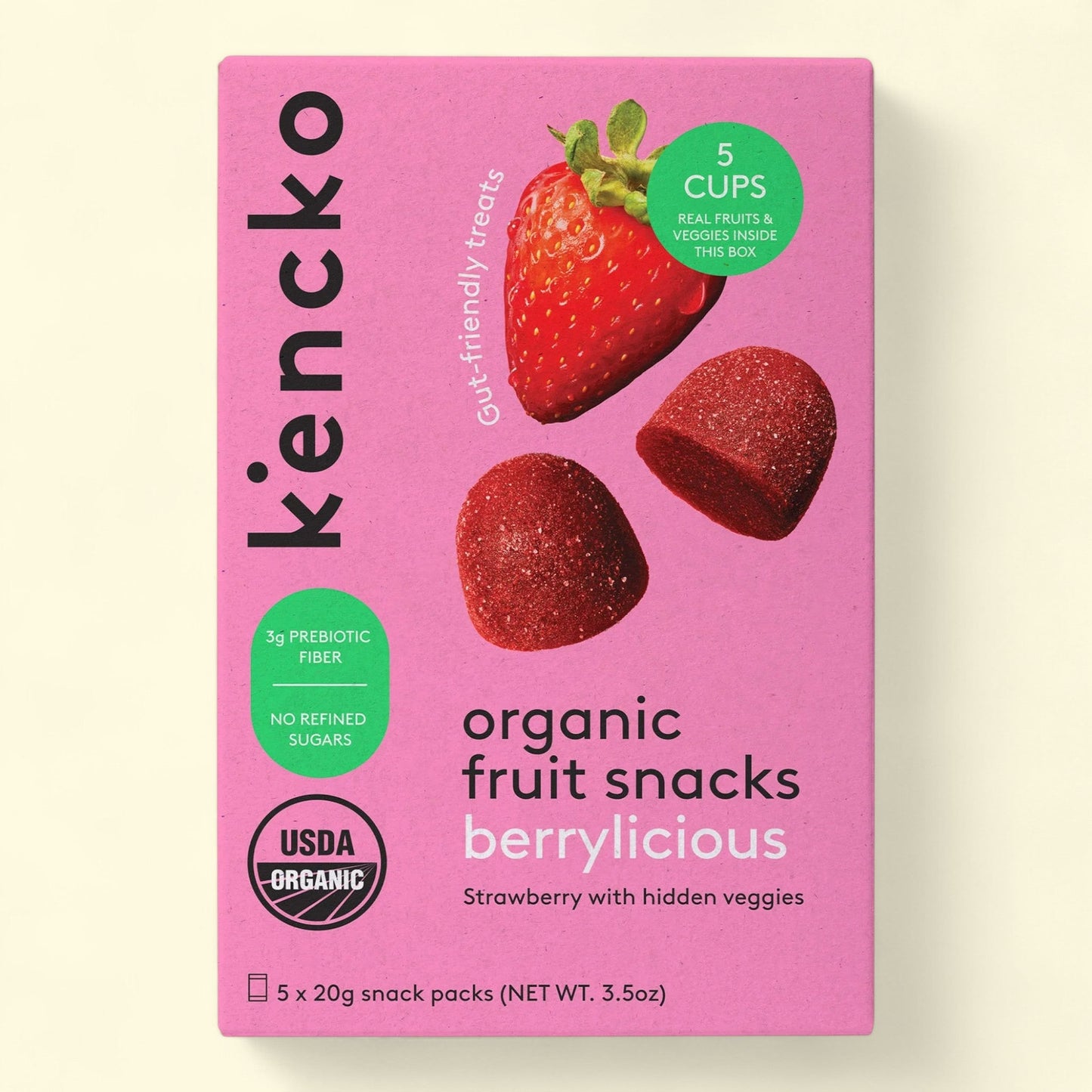 Kencko Organic Fruit Snacks, Berrylicious, 3.5oz, 5 Pack