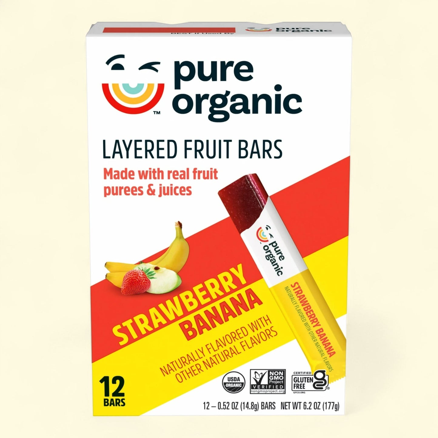 Pure Organic Strawberry Banana Layered Fruit Bars, 12 Count