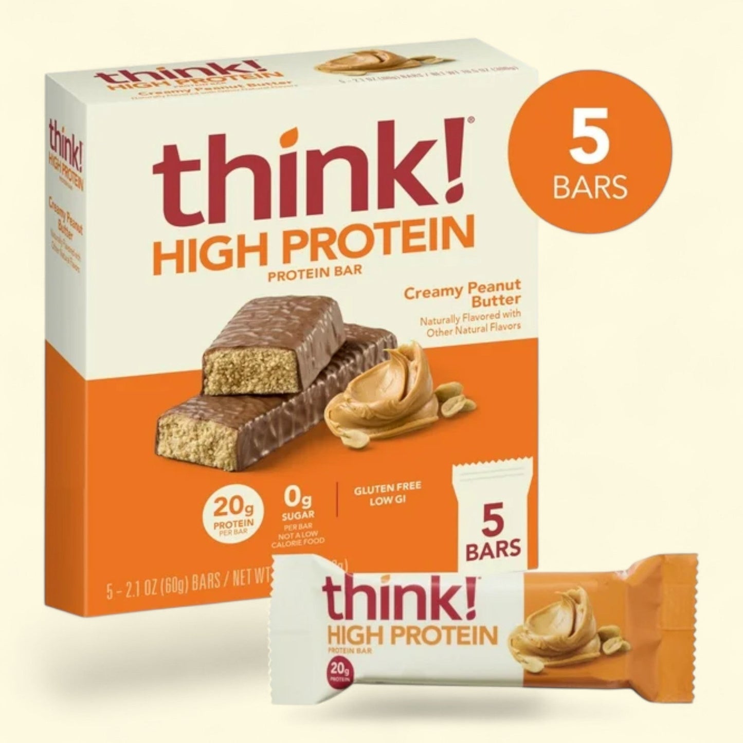 Think! Creamy Peanut Butter High Protein Bars, 10.5 oz
