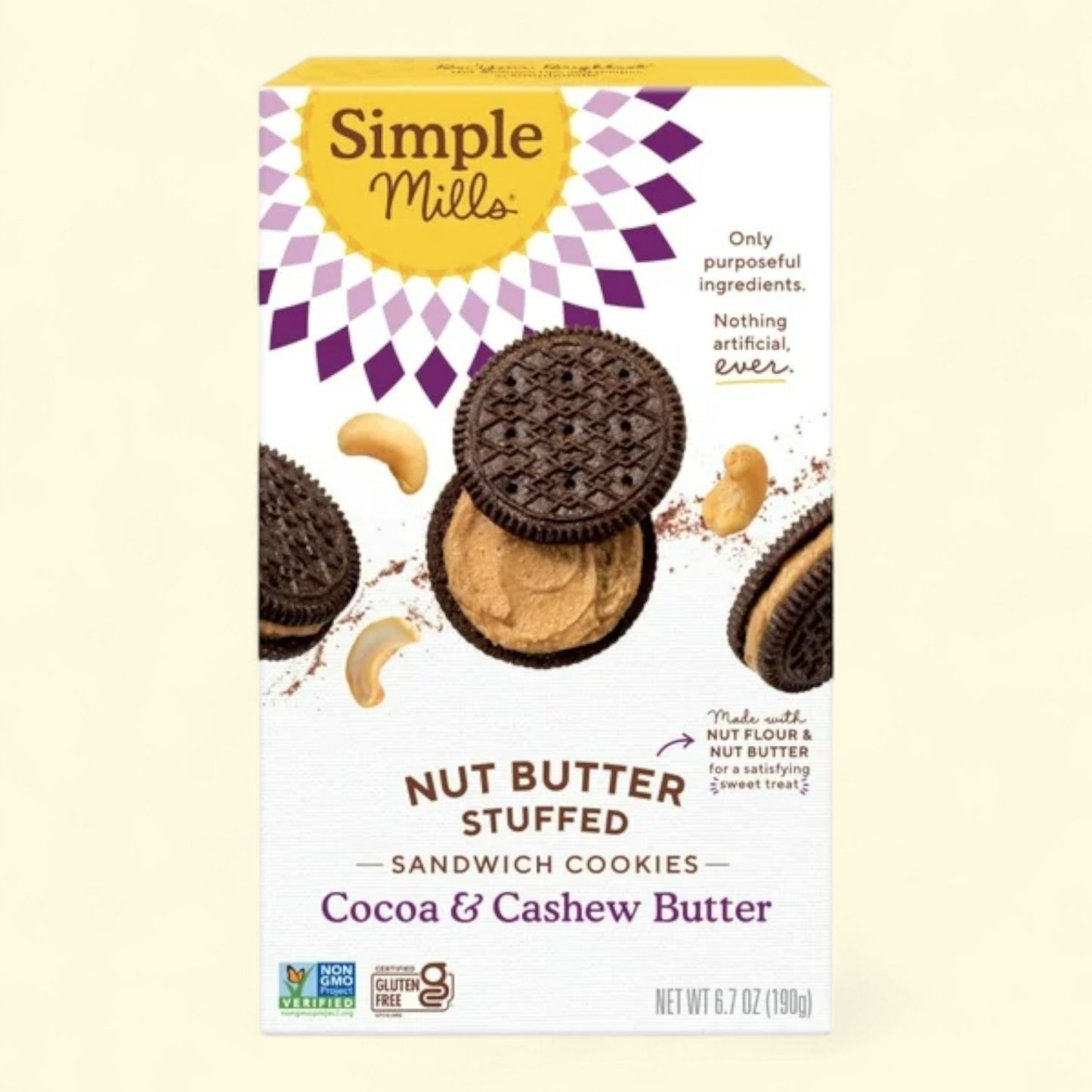Simple Mills Nut Butter Stuffed Sandwich Cookies, Cocoa Cashew Creme, 6.7 oz