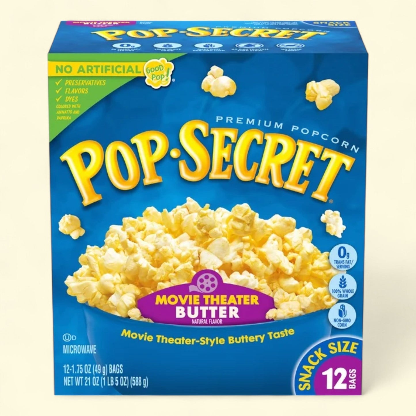 Pop Secret Microwave Popcorn, Movie Theater Butter Flavor, 1.75 oz, 12 Ct