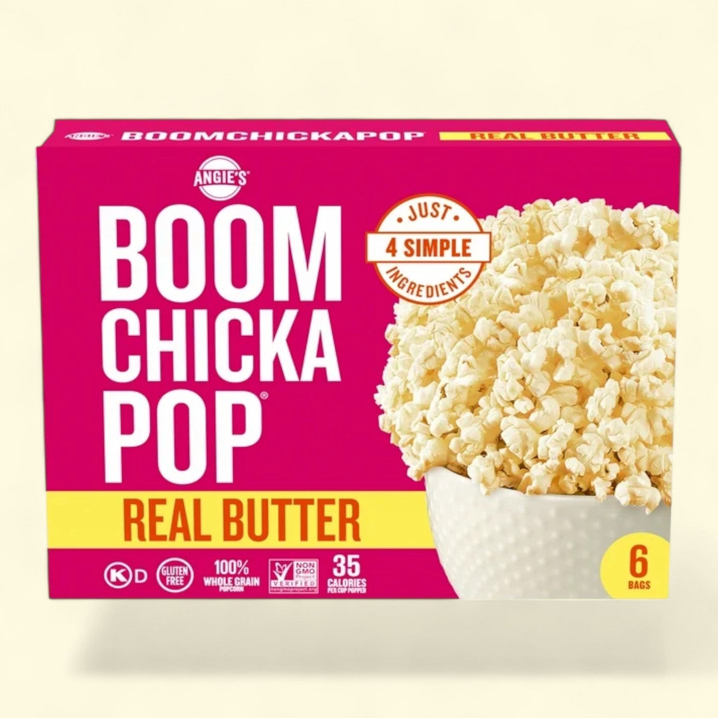 Angie's BOOMCHICKAPOP Real Butter Microwave Popcorn, 3.29 oz., 6-Count Bags