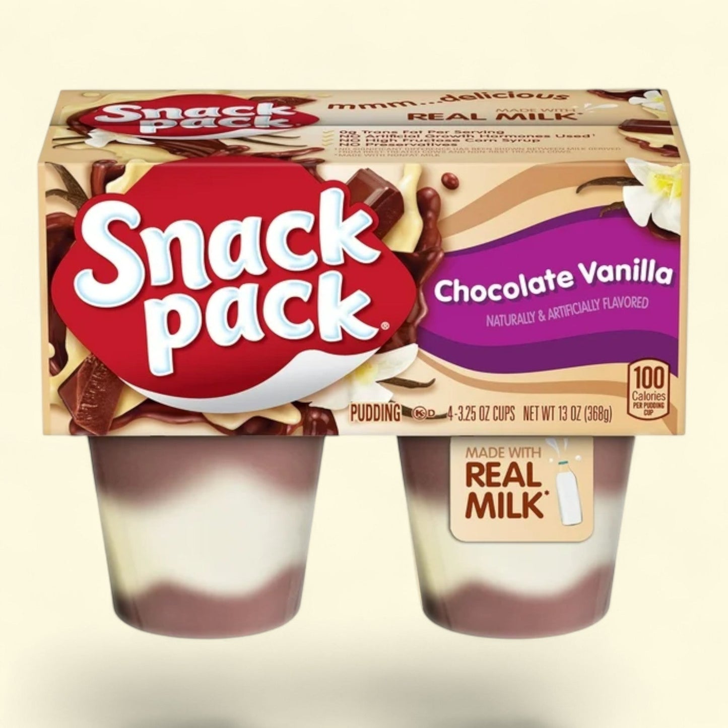 Snack Pack Chocolate Vanilla Pudding, 3.25 oz, 4 Count