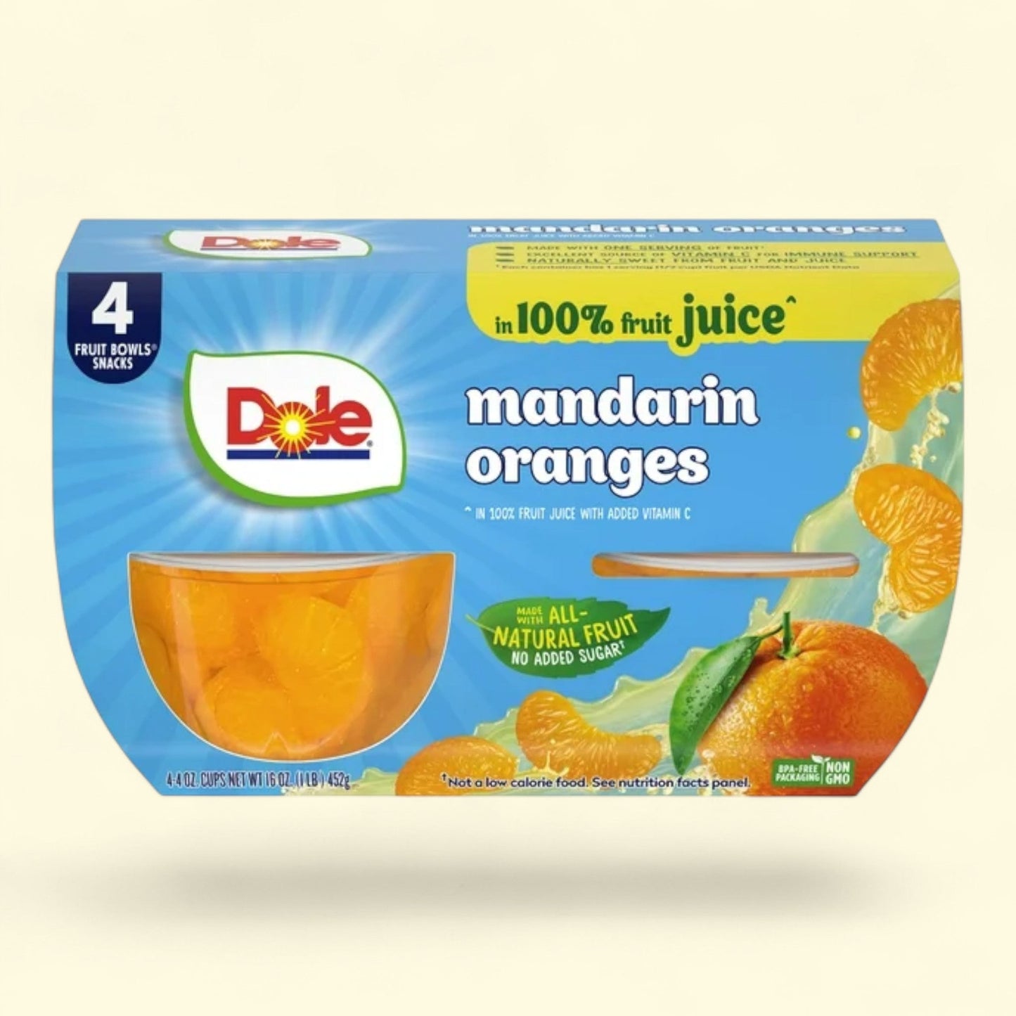 Dole Fruit Bowls Mandarin Oranges, 4 oz Cups (4 Pack)