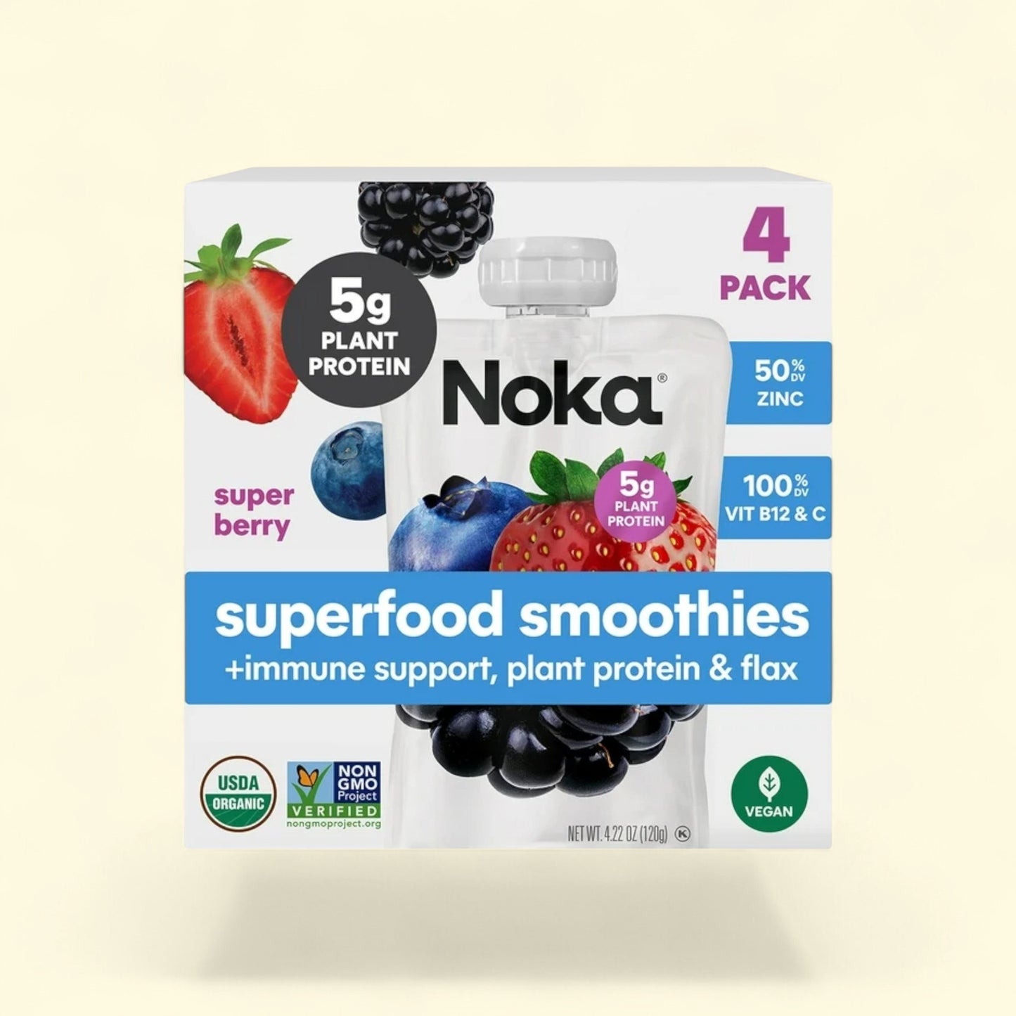 Noka Organic Super Berry Smoothie Pouches, 4.22oz, 4-Pack — authentic US product shipped worldwide by Treatspree