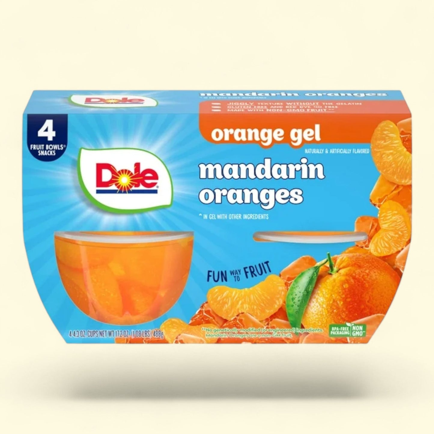 Dole Fruit Bowls Mandarin Oranges, 4.3 oz Cups (4 Pack)