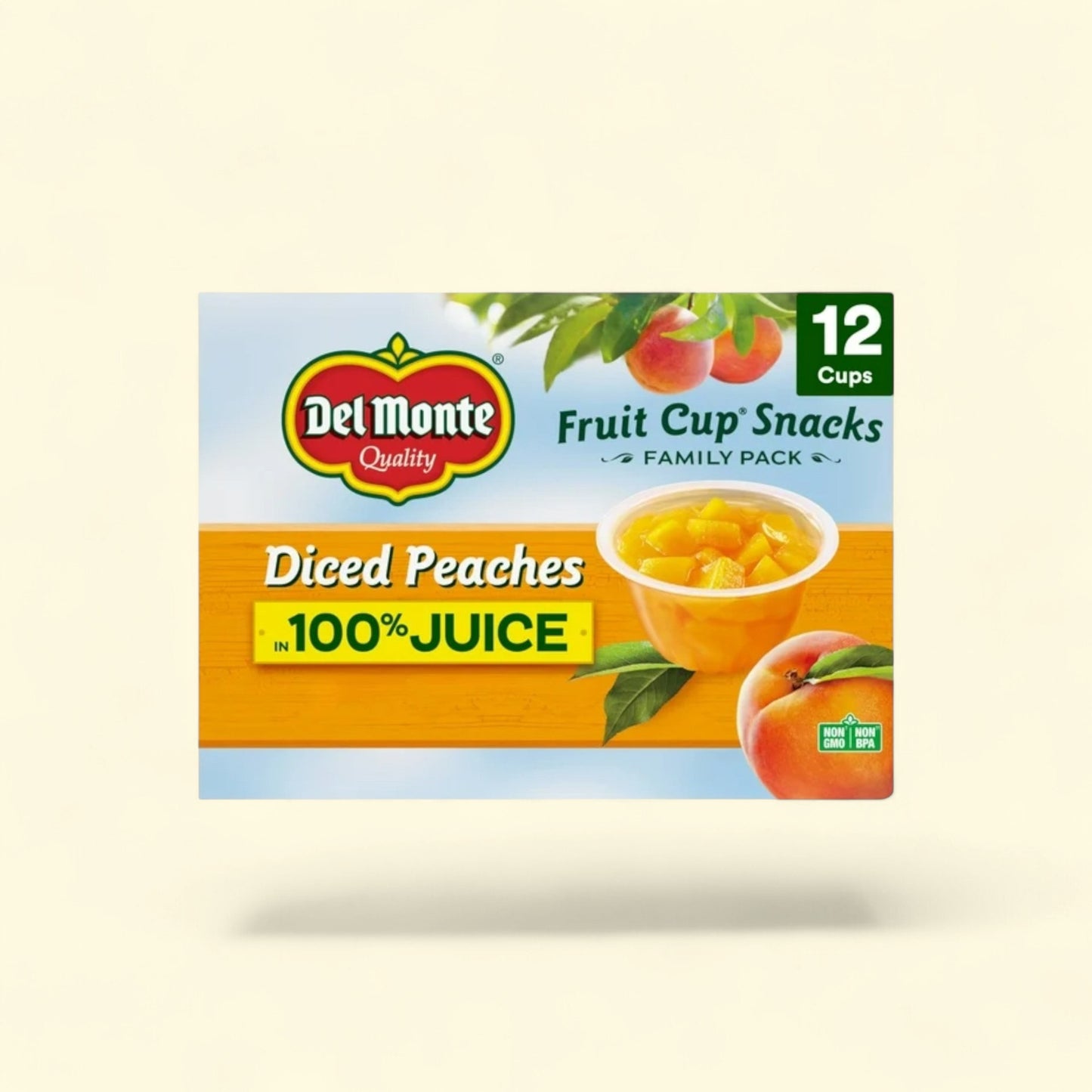 Del Monte Diced Peaches, 4 oz Cup (Pack of 12) — authentic US product shipped worldwide by Treatspree