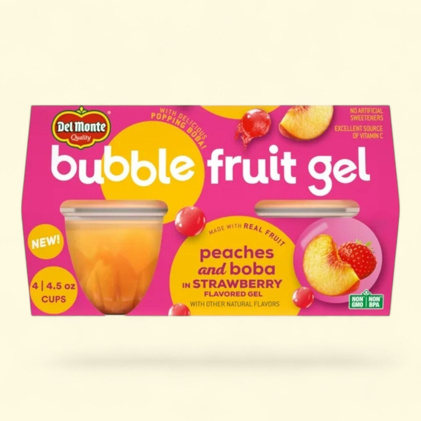 Del Monte Bubble Fruit Gel Peach Strawberry Fruit Cup, 4.5 oz (Pack of 4)