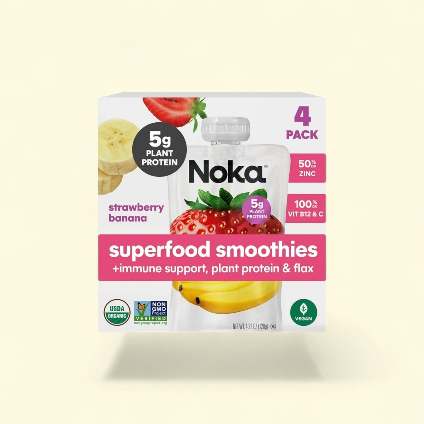 Noka Organic Strawberry Banana Smoothie, 4.22 oz, 4 Count — authentic US product shipped worldwide by Treatspree