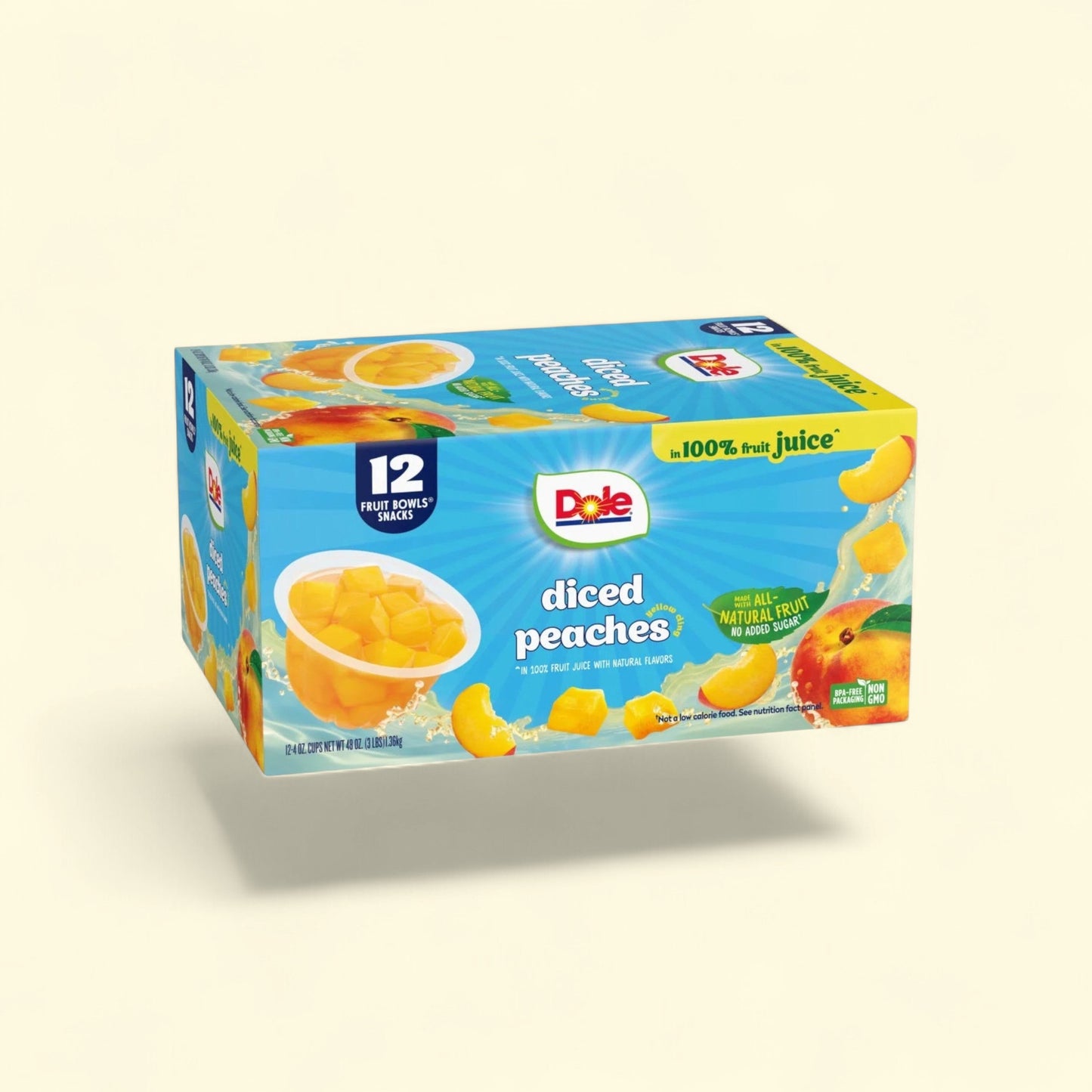 Dole Fruit Bowls Diced Peaches, 4 oz Cups (12 Pack) — authentic US product shipped worldwide by Treatspree